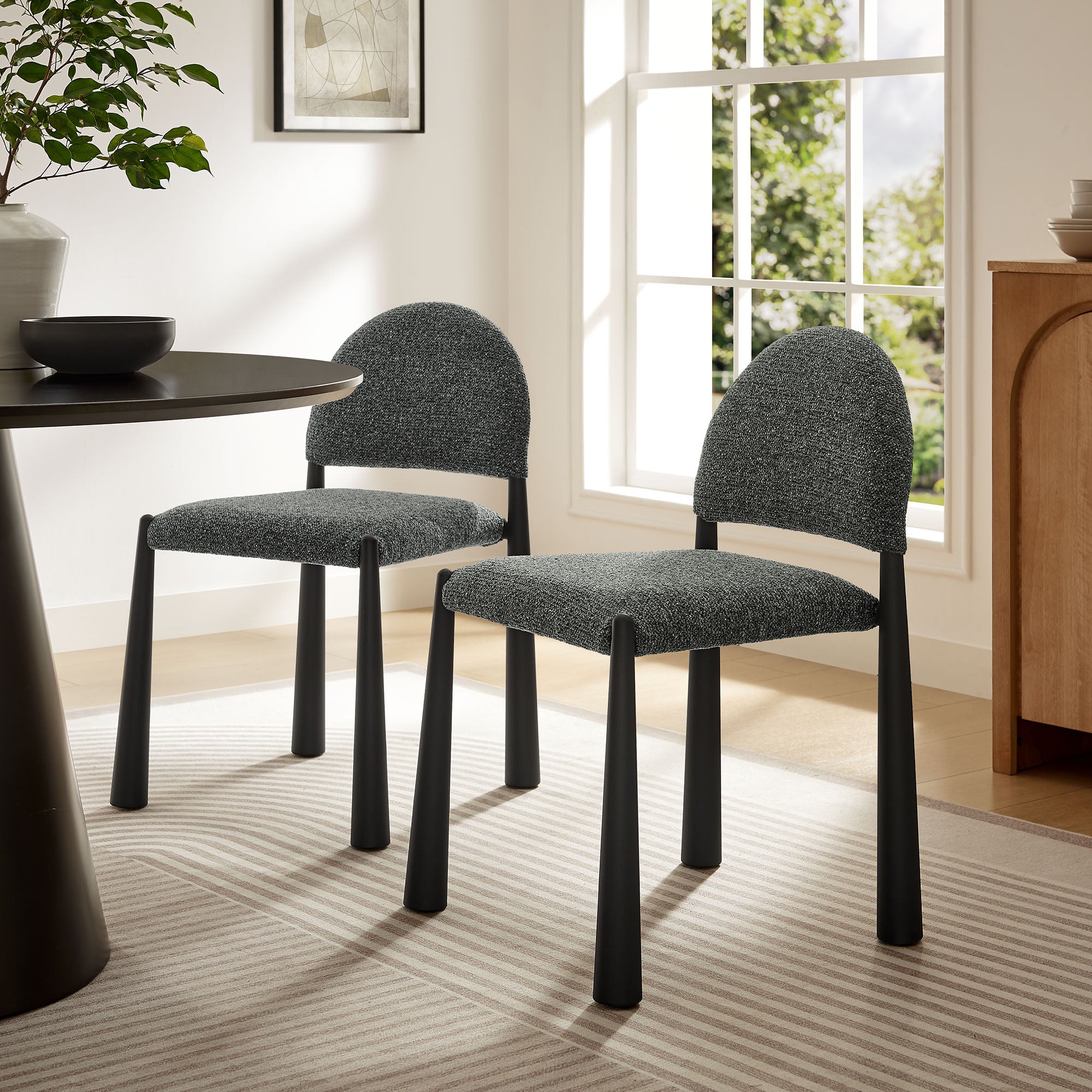 Hayley Upholstered Fabric Dining Side Chair, Black Anthracite