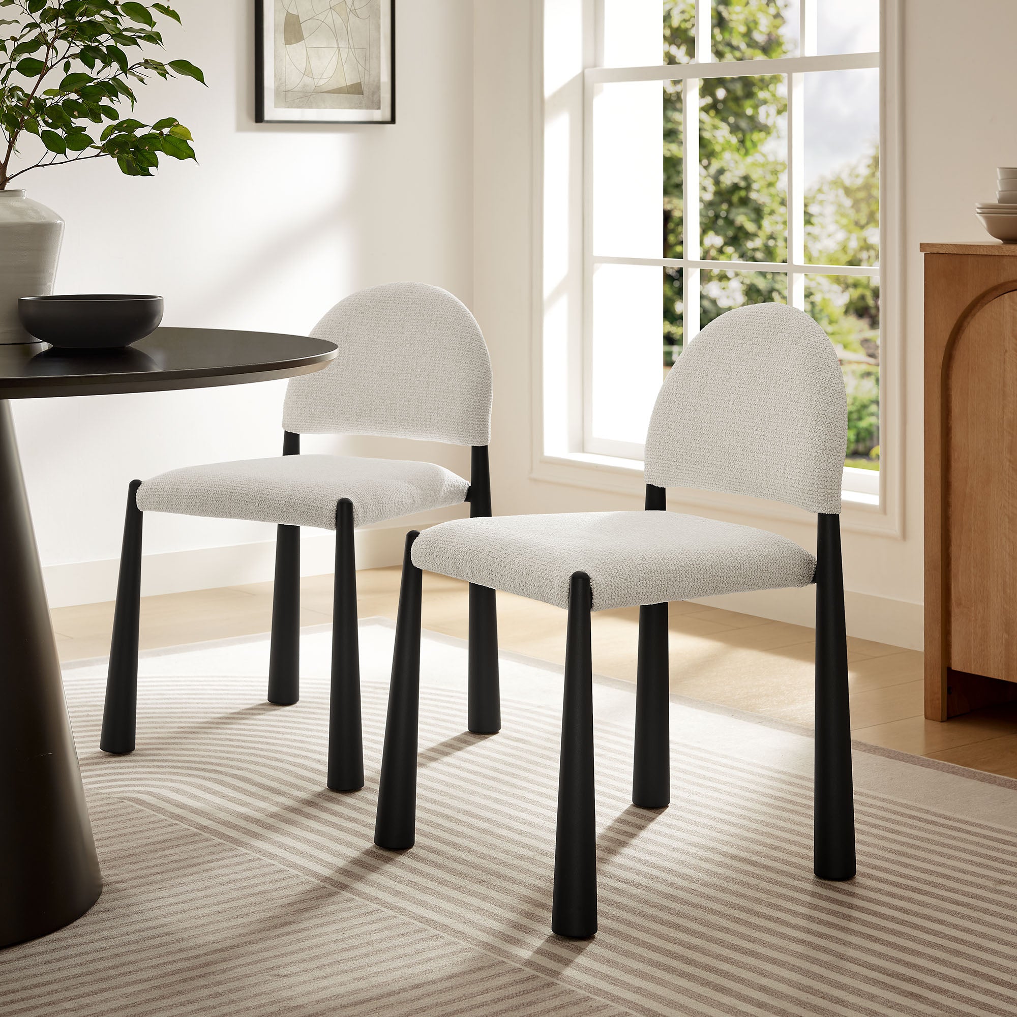 Hayley Upholstered Fabric Dining Side Chair, Black Cream