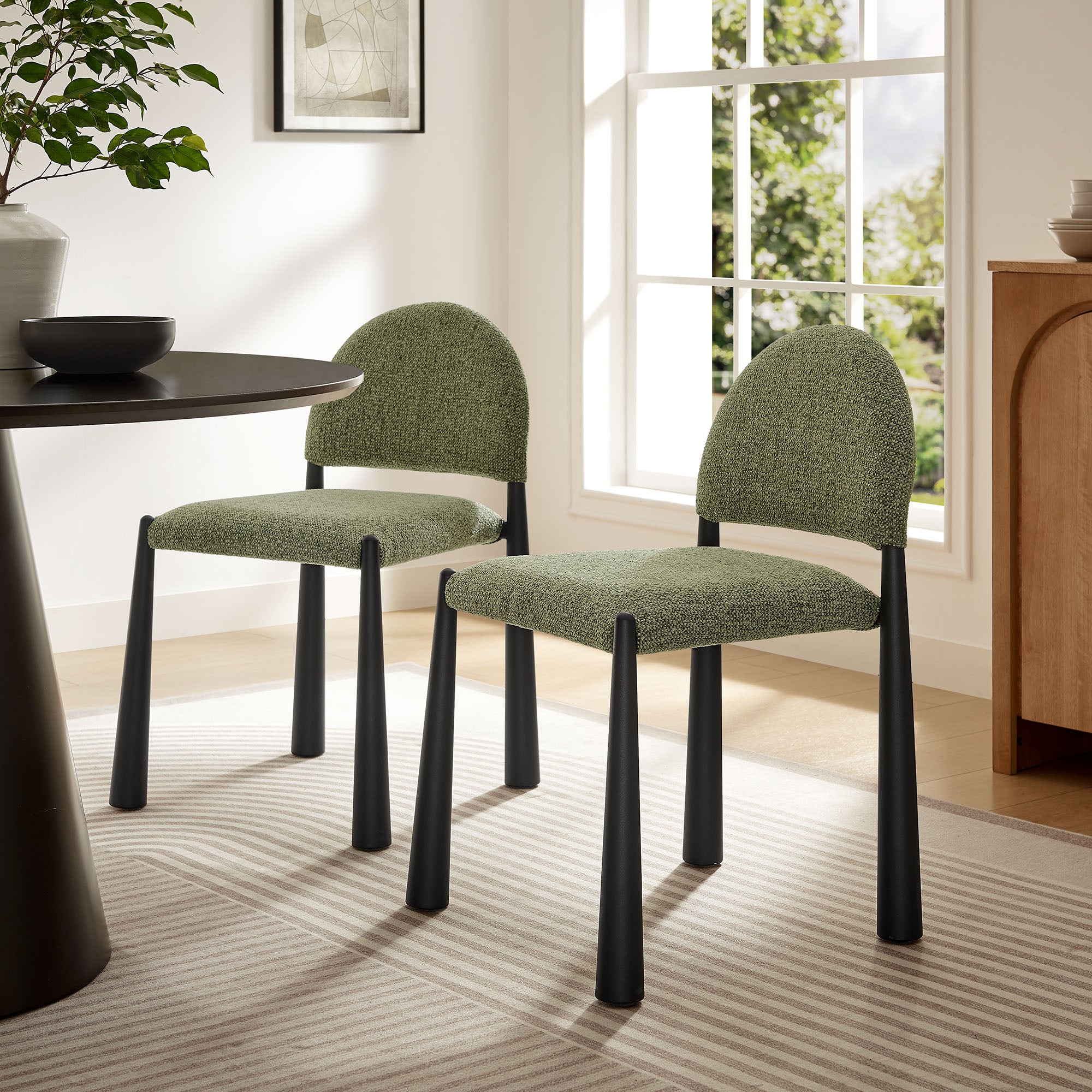 Hayley Upholstered Fabric Dining Side Chair, Black Leaf