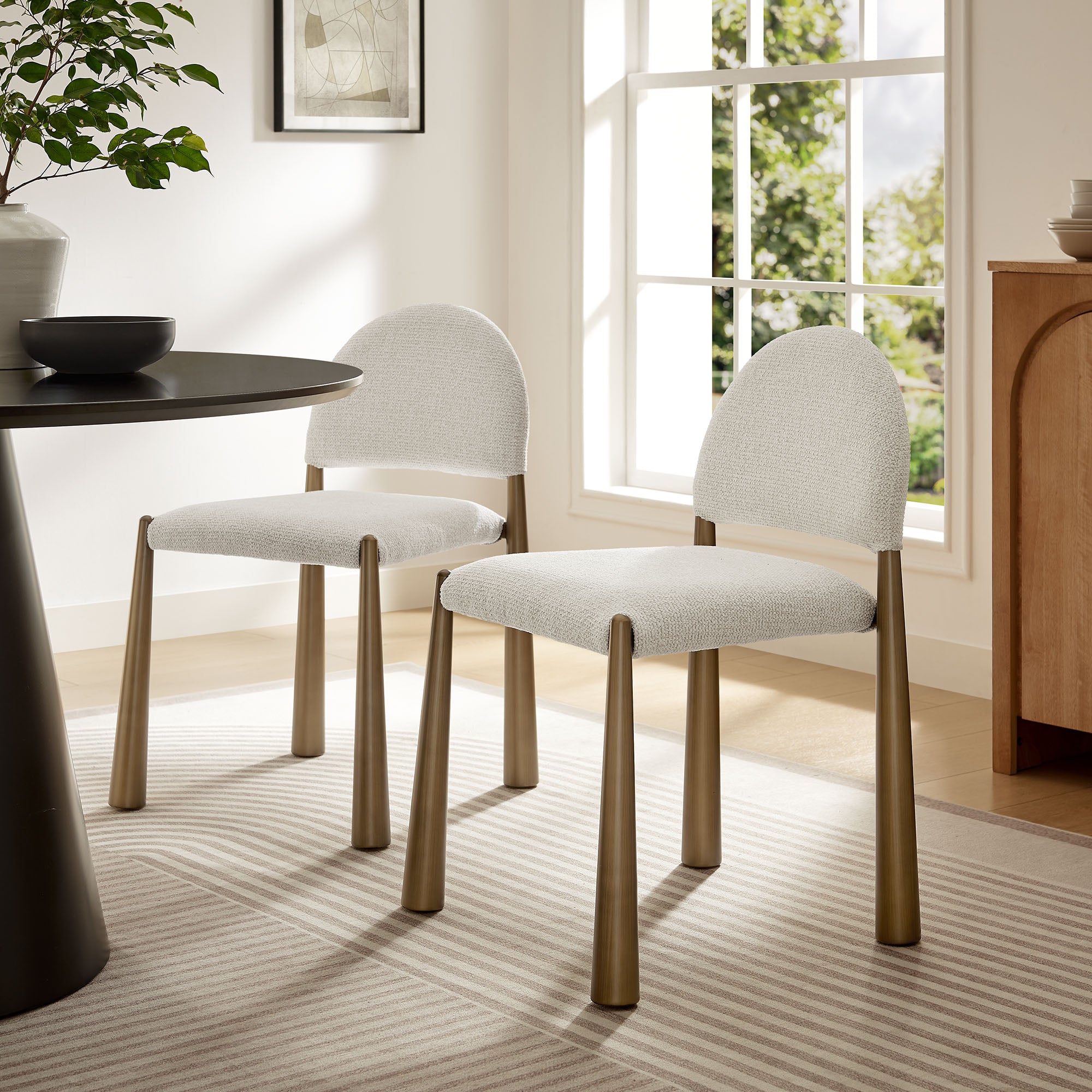 Hayley Upholstered Fabric Dining Side Chair, Brass Cream