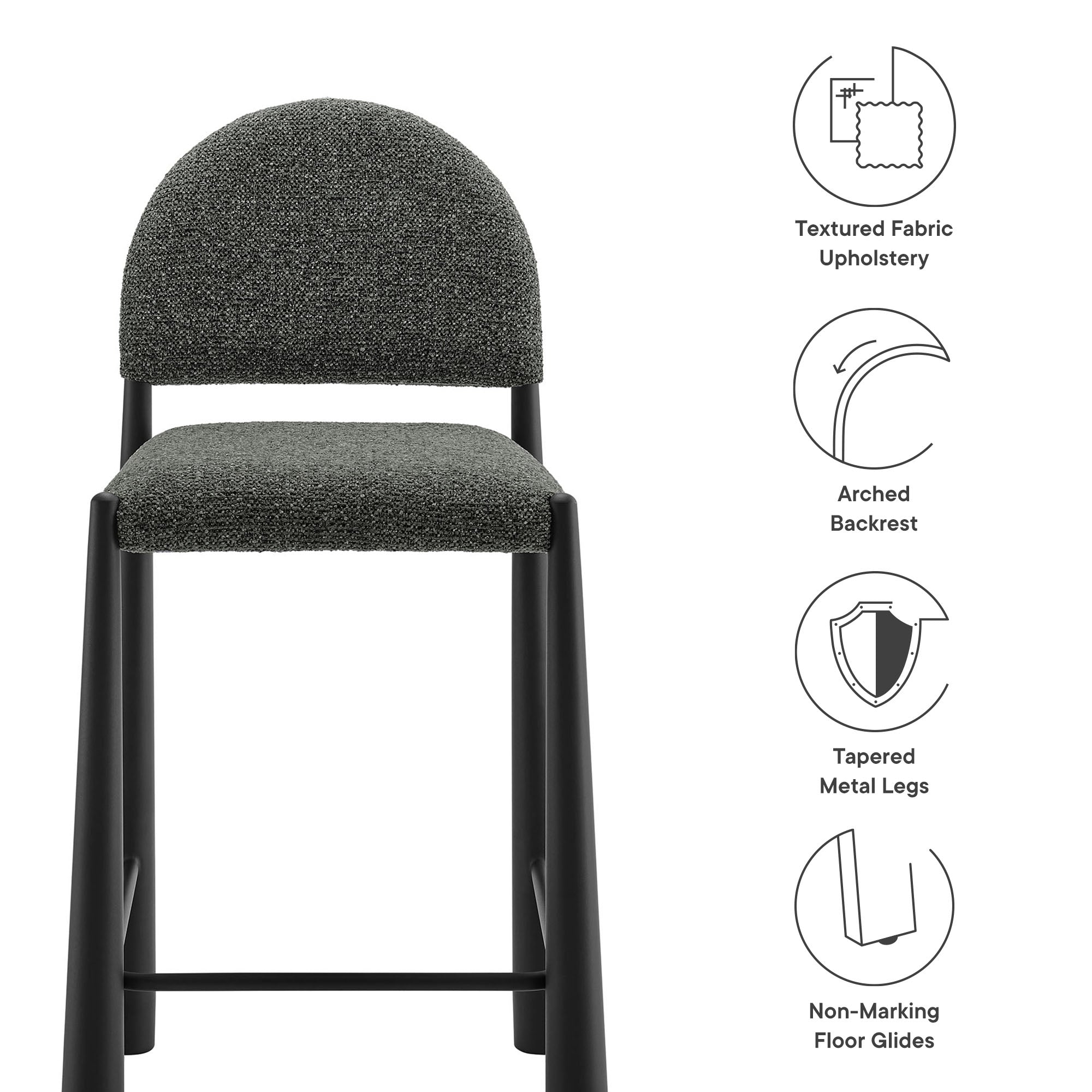 Hayley Upholstered Fabric Counter Stool, Black Anthracite