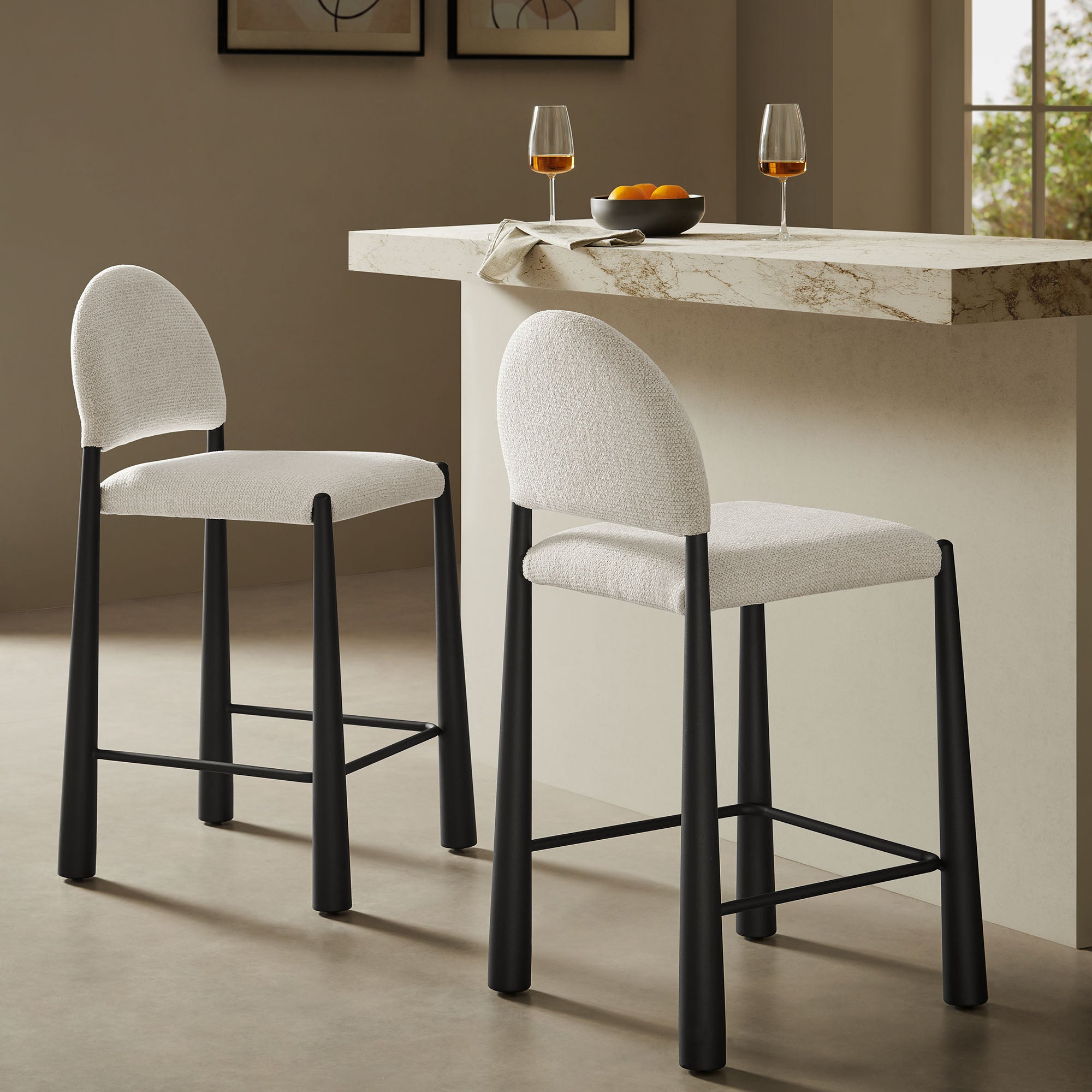 Hayley Upholstered Fabric Counter Stool, Black Cream