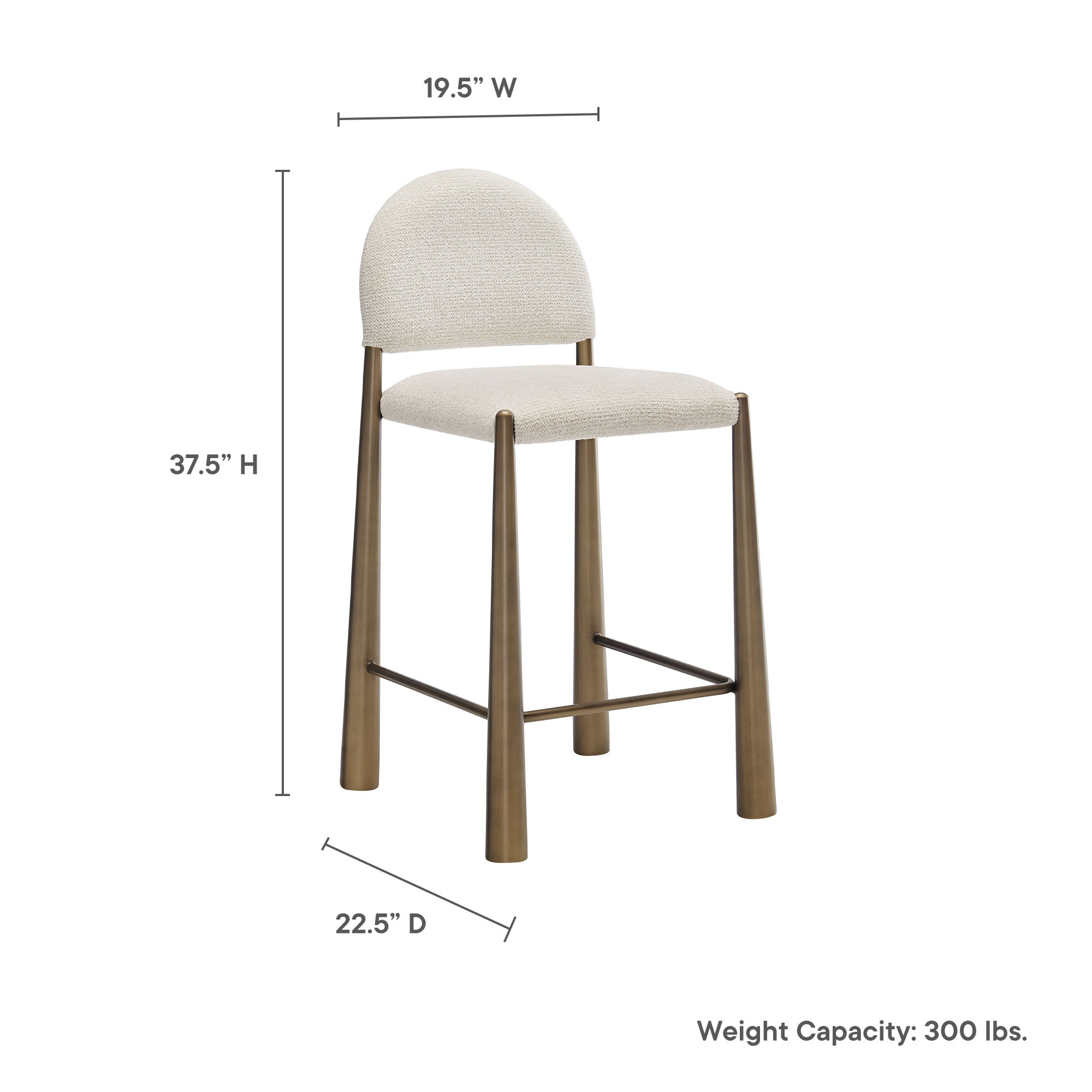 Hayley Upholstered Fabric Counter Stool, Brass Cream