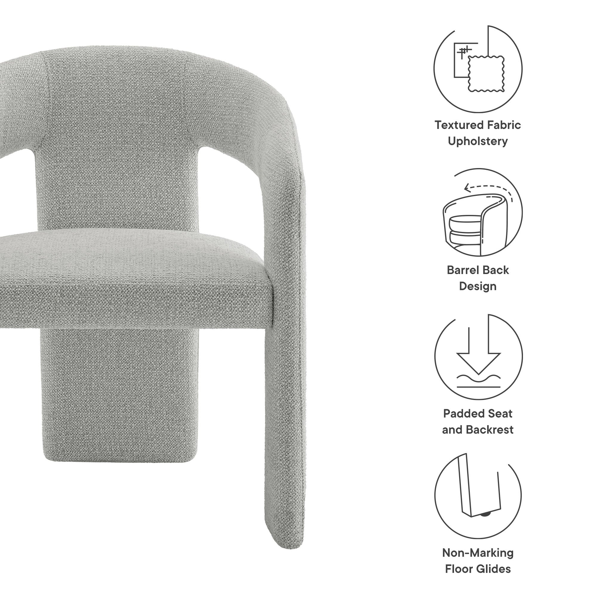 Oslo Barrel Fabric Upholstered Dining Accent Chair, Dove Gray
