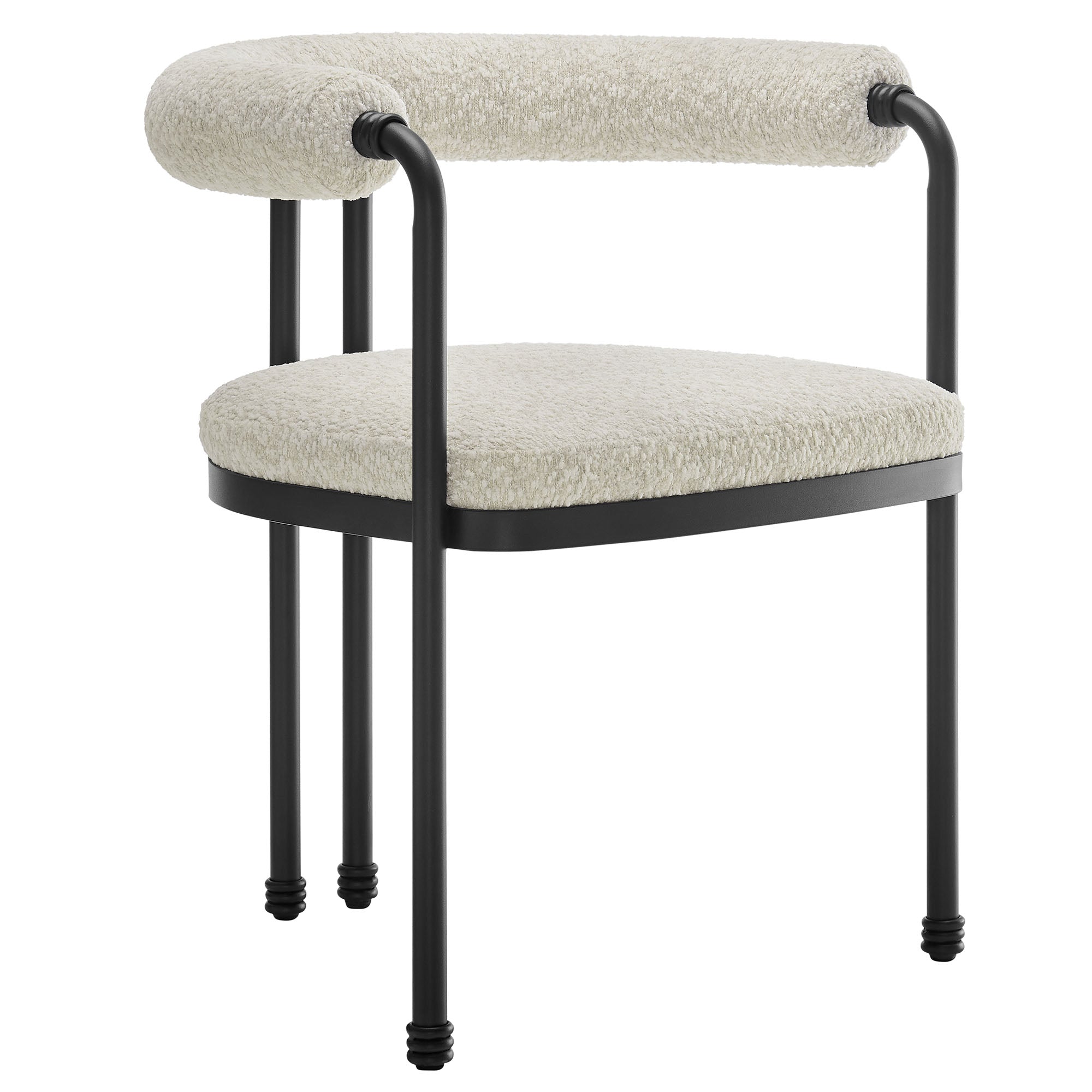 Turin Curved Back Boucle and Metal Dining Accent Chair, Black Pearl