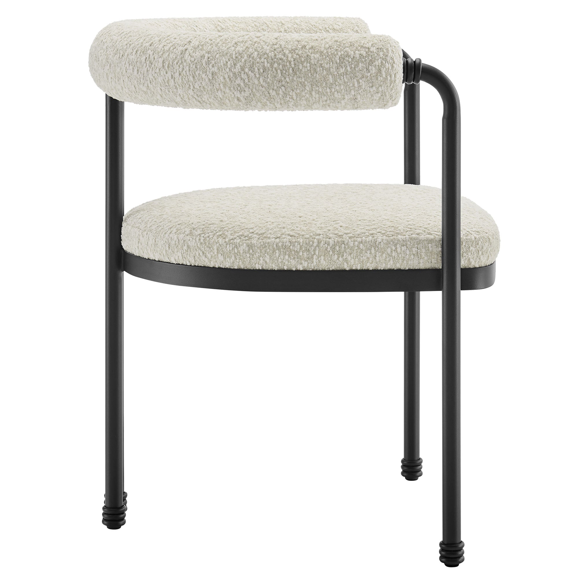 Turin Curved Back Boucle and Metal Dining Accent Chair, Black Pearl