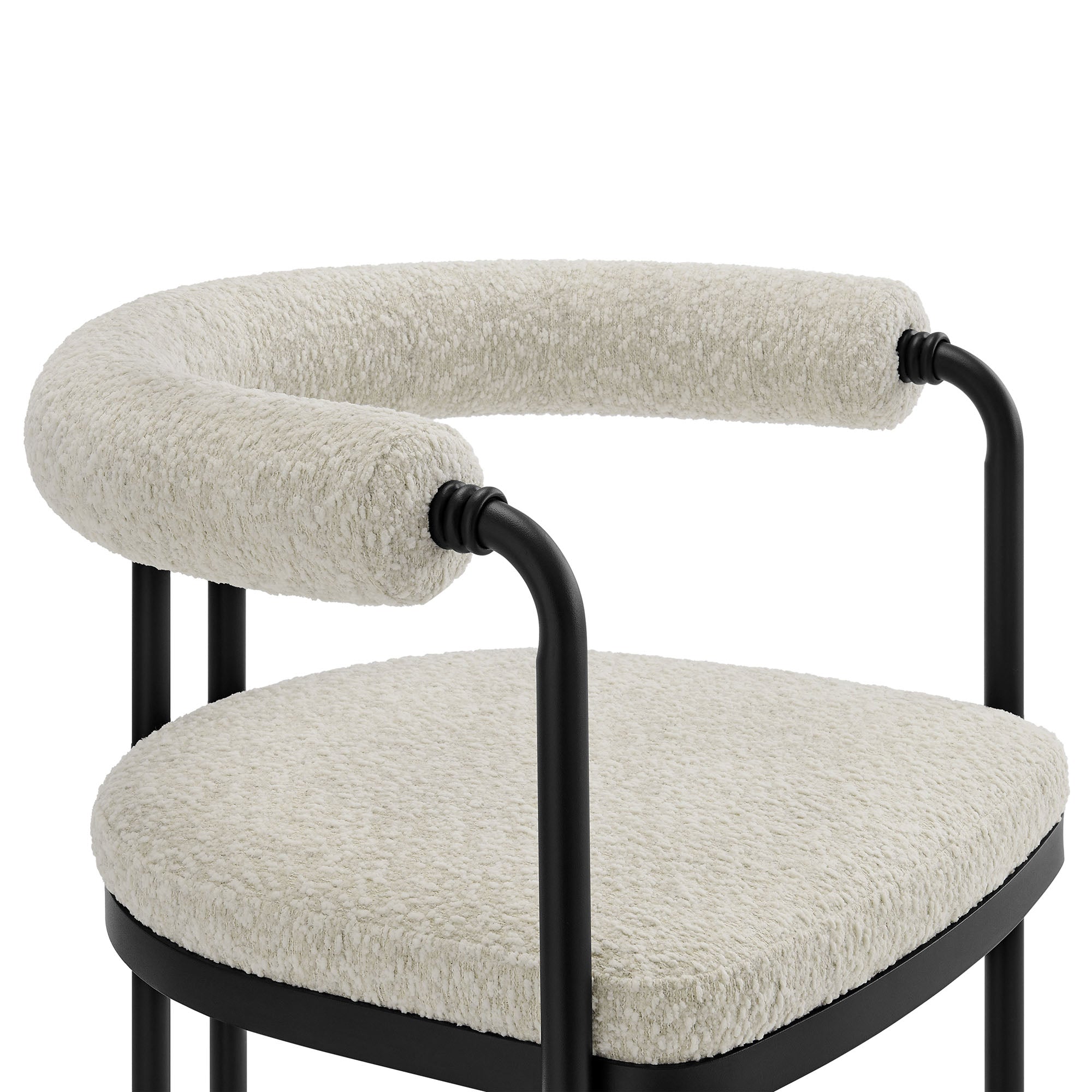 Turin Curved Back Boucle and Metal Dining Accent Chair, Black Pearl