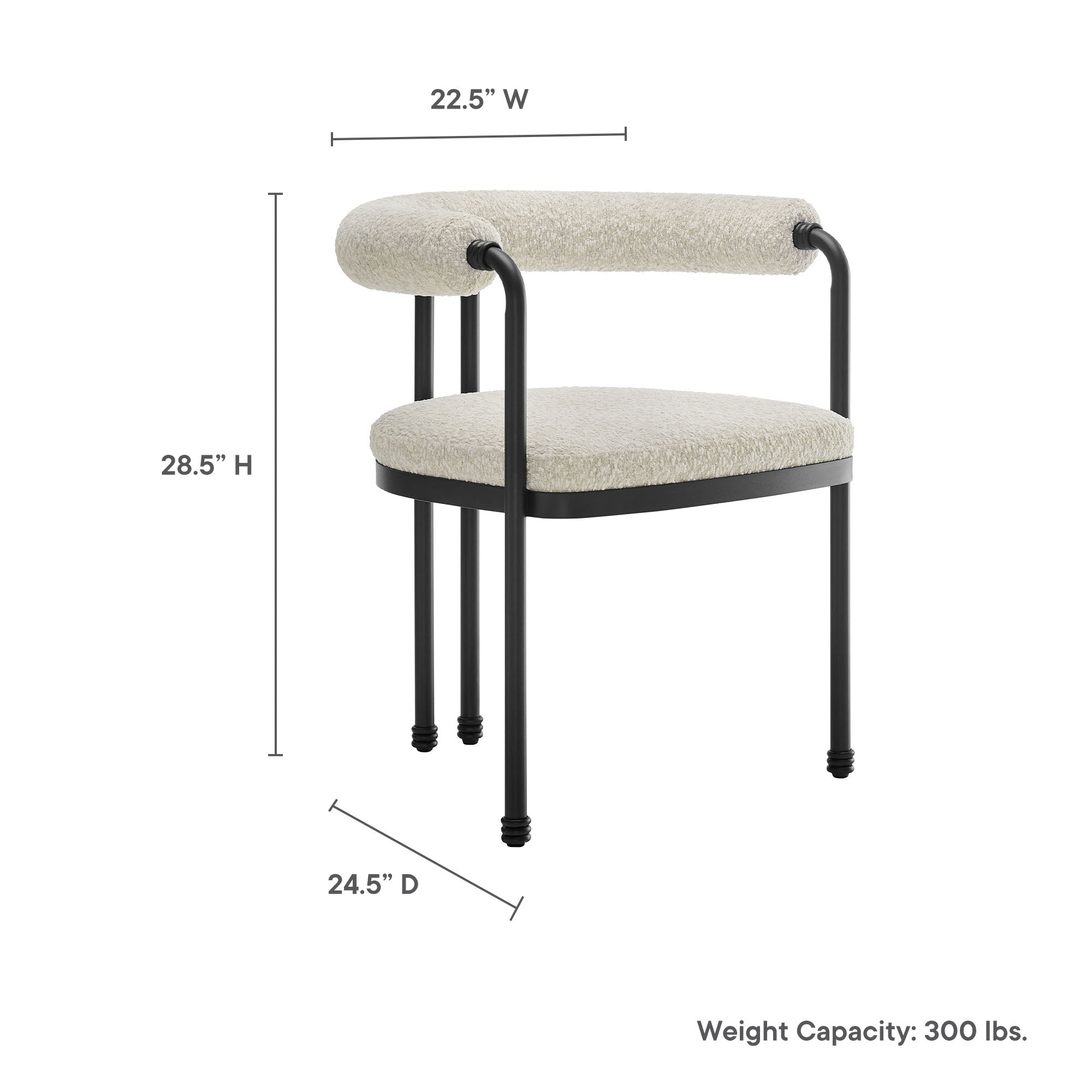 Turin Curved Back Boucle and Metal Dining Accent Chair, Black Pearl