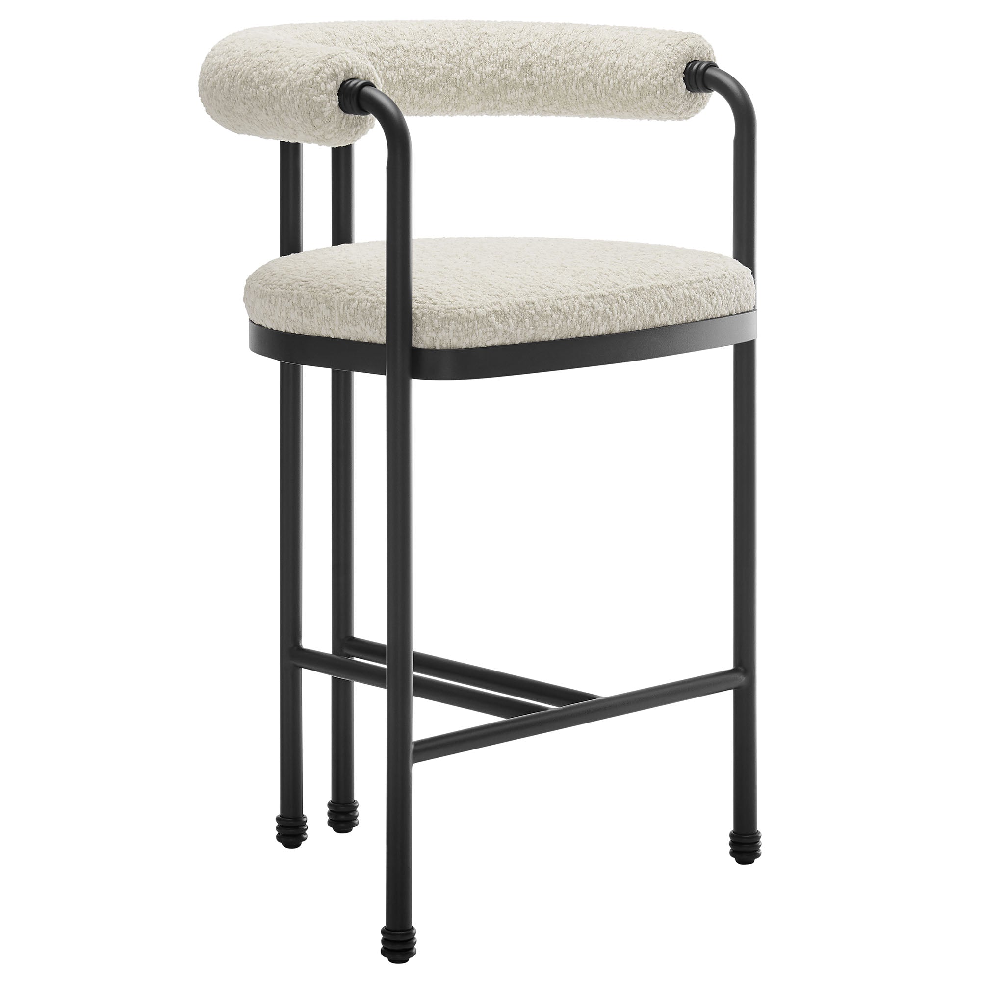 Turin Curved Back Boucle and Metal Counter Stool, Black Pearl