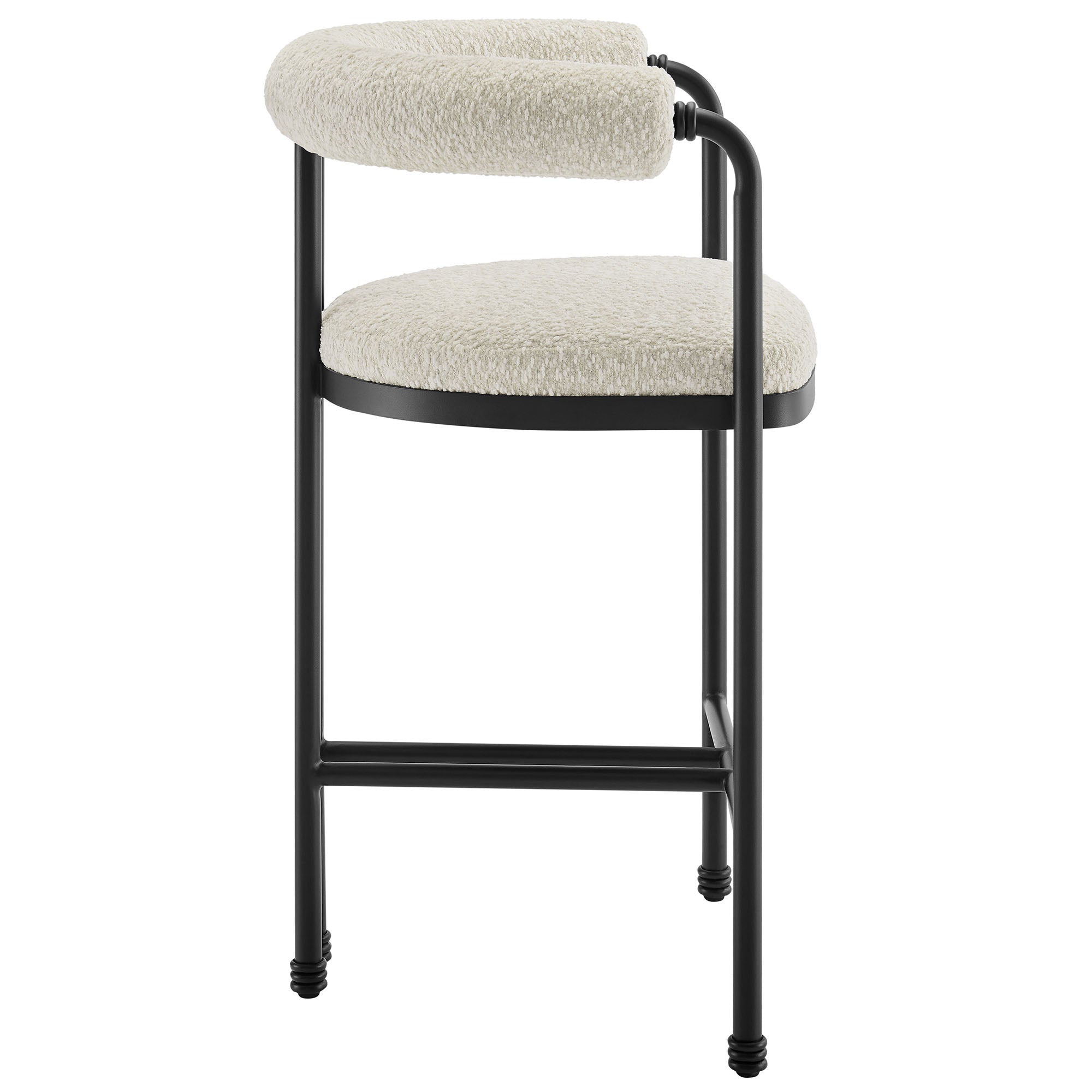 Turin Curved Back Boucle and Metal Counter Stool, Black Pearl