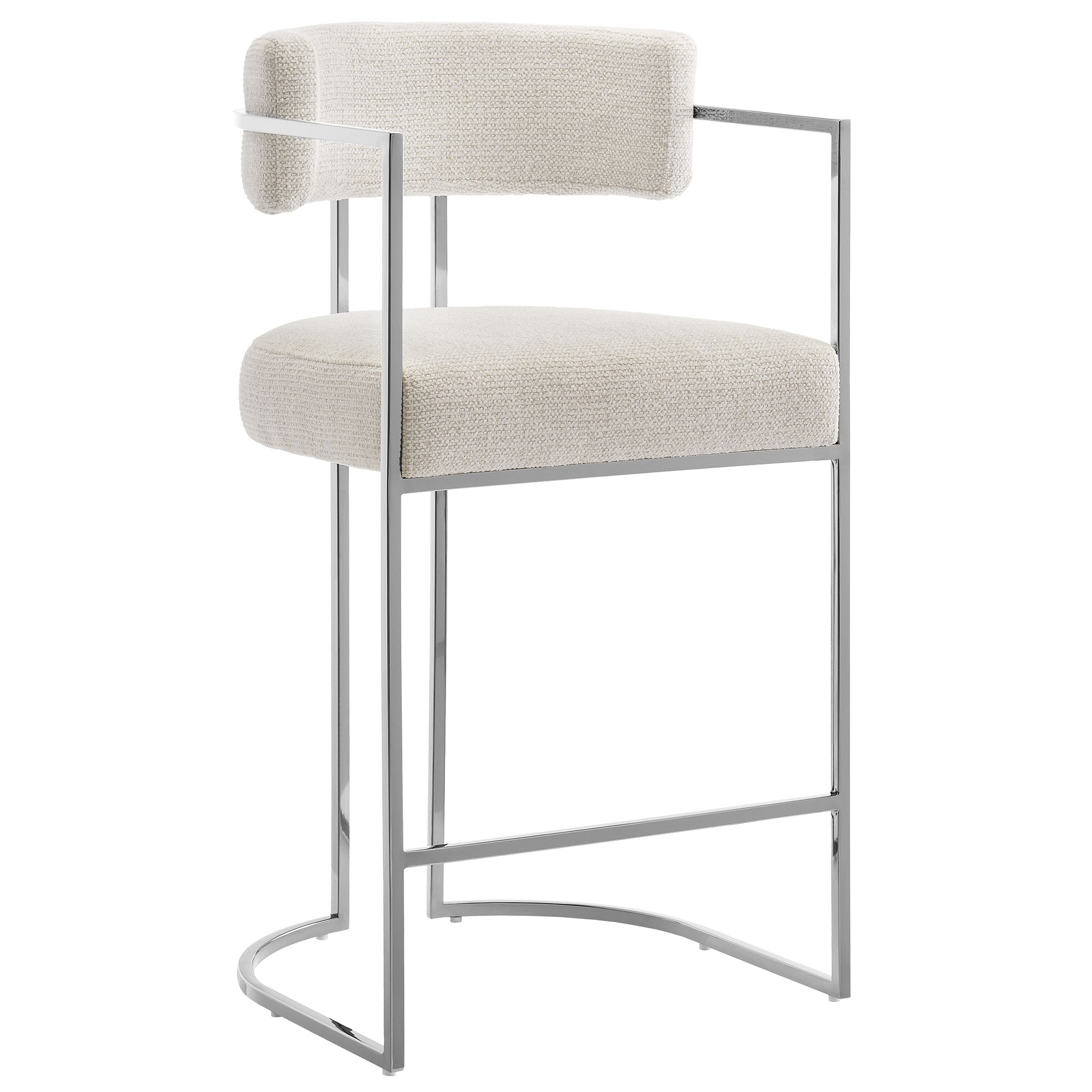 Huron Curved Back Fabric and Metal Counter Stool, Silver Cream