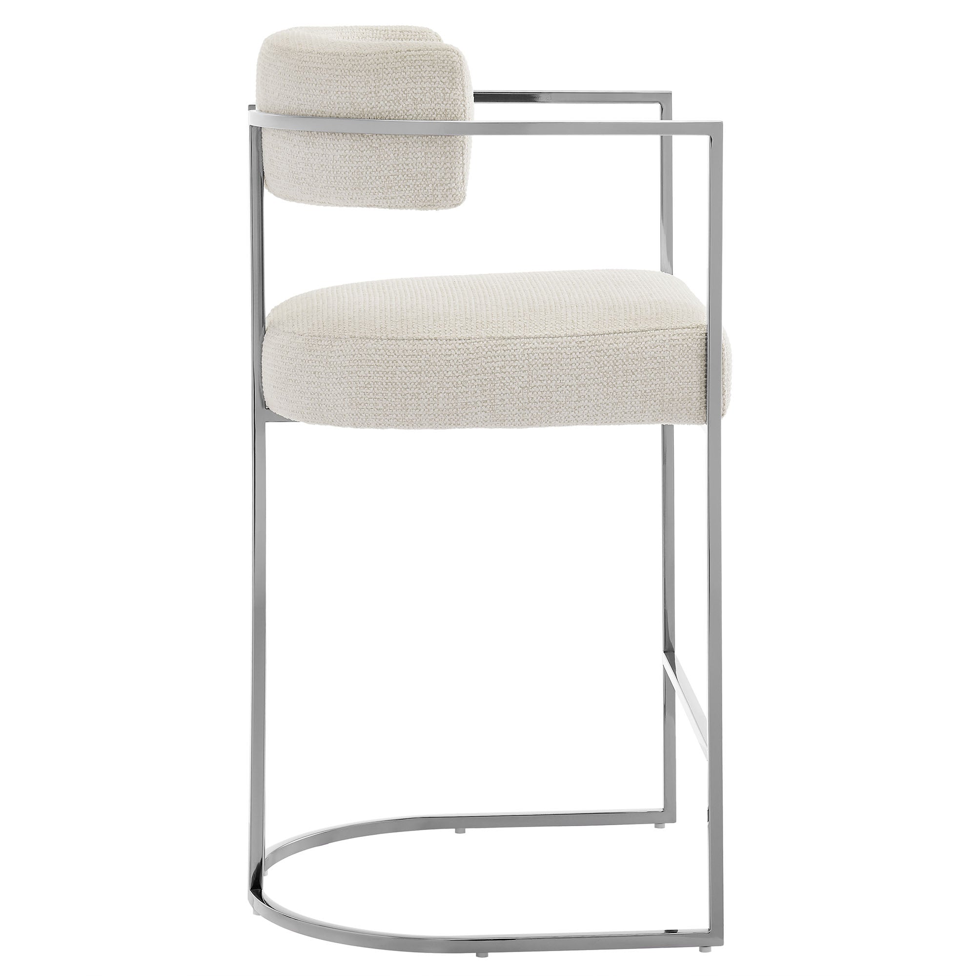 Huron Curved Back Fabric and Metal Counter Stool, Silver Cream