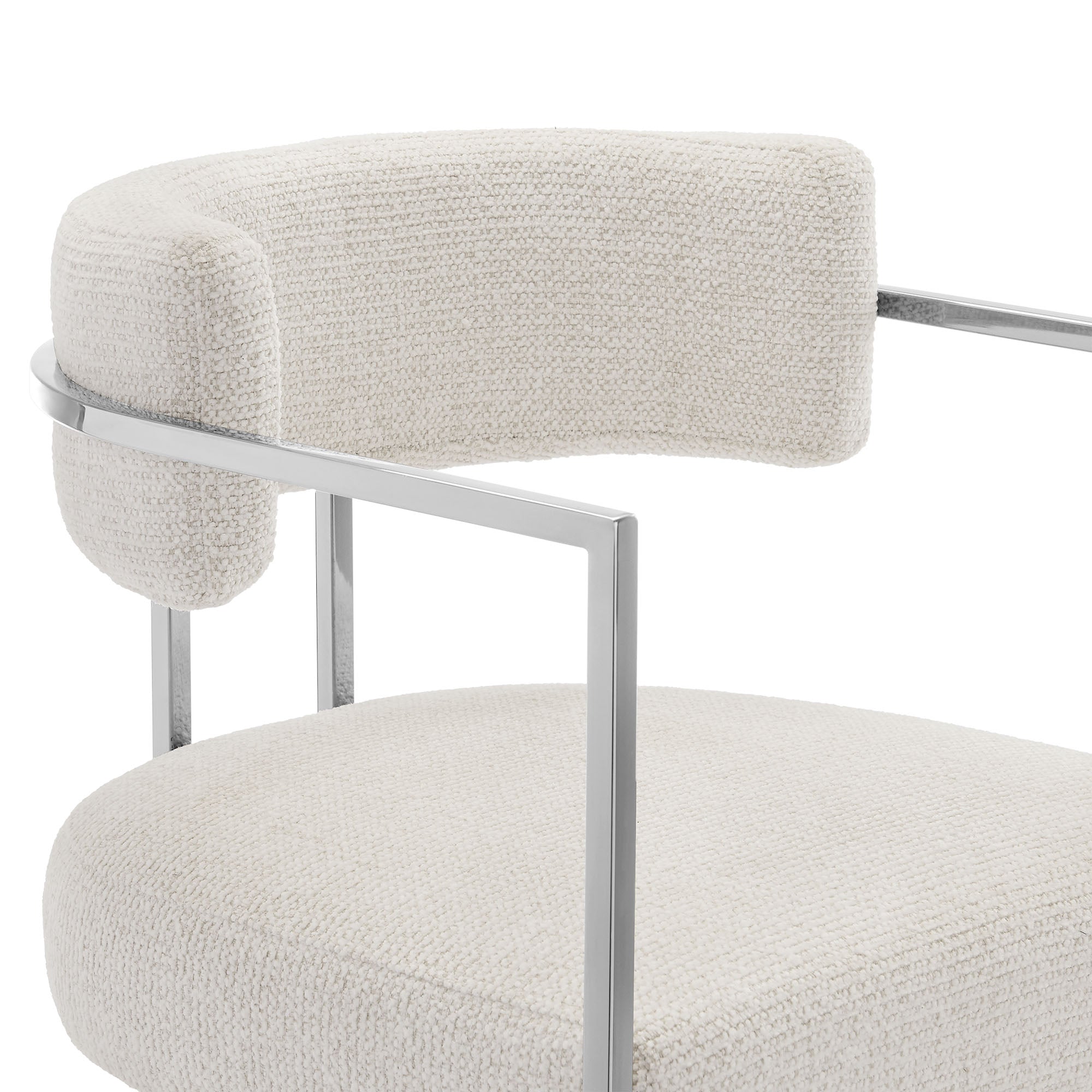 Huron Curved Back Fabric and Metal Counter Stool, Silver Cream