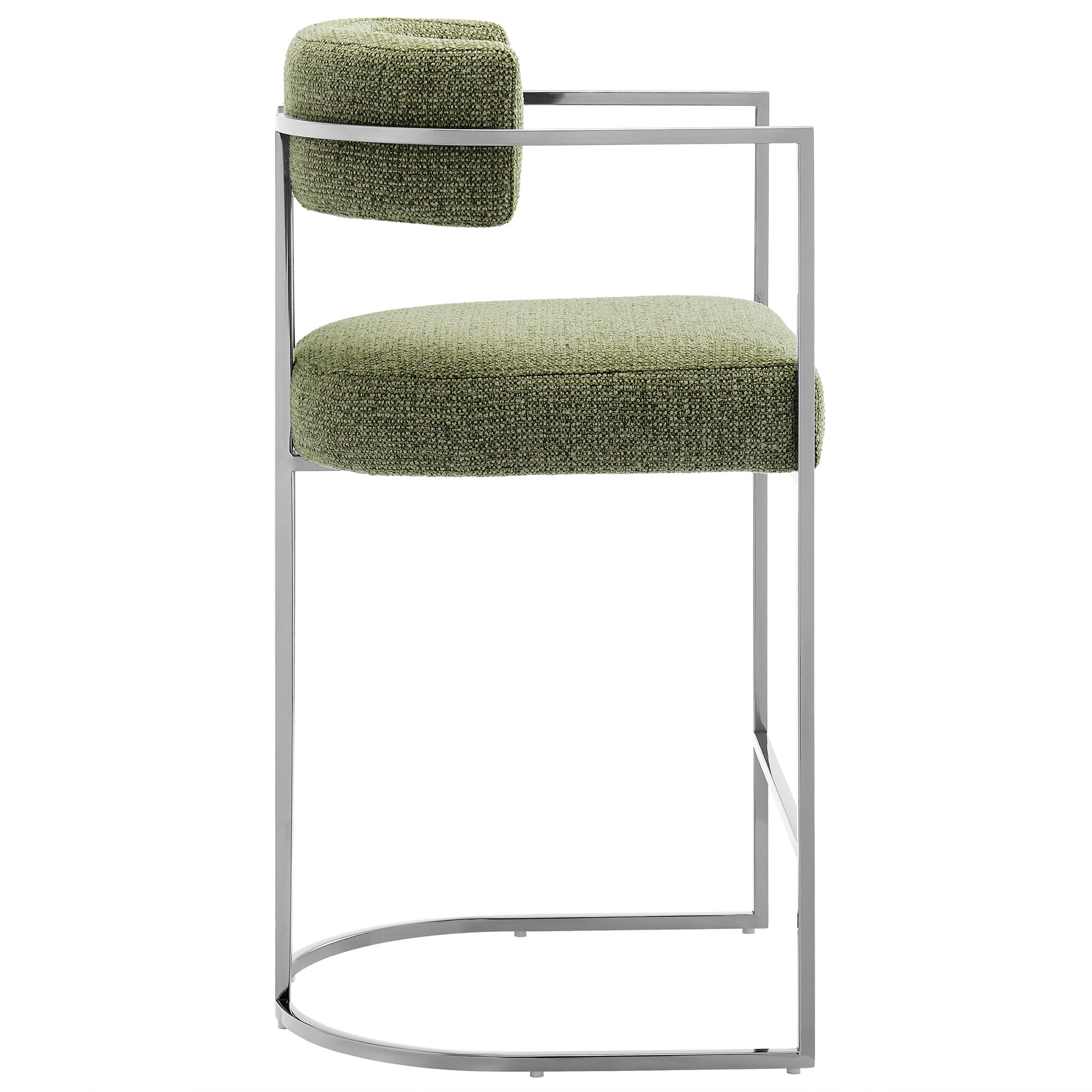 Huron Curved Back Fabric and Metal Counter Stool, Silver Leaf
