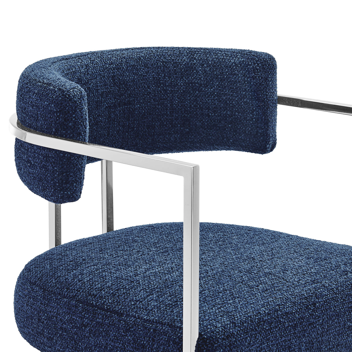 Huron Curved Back Fabric and Metal Counter Stool, Silver Navy