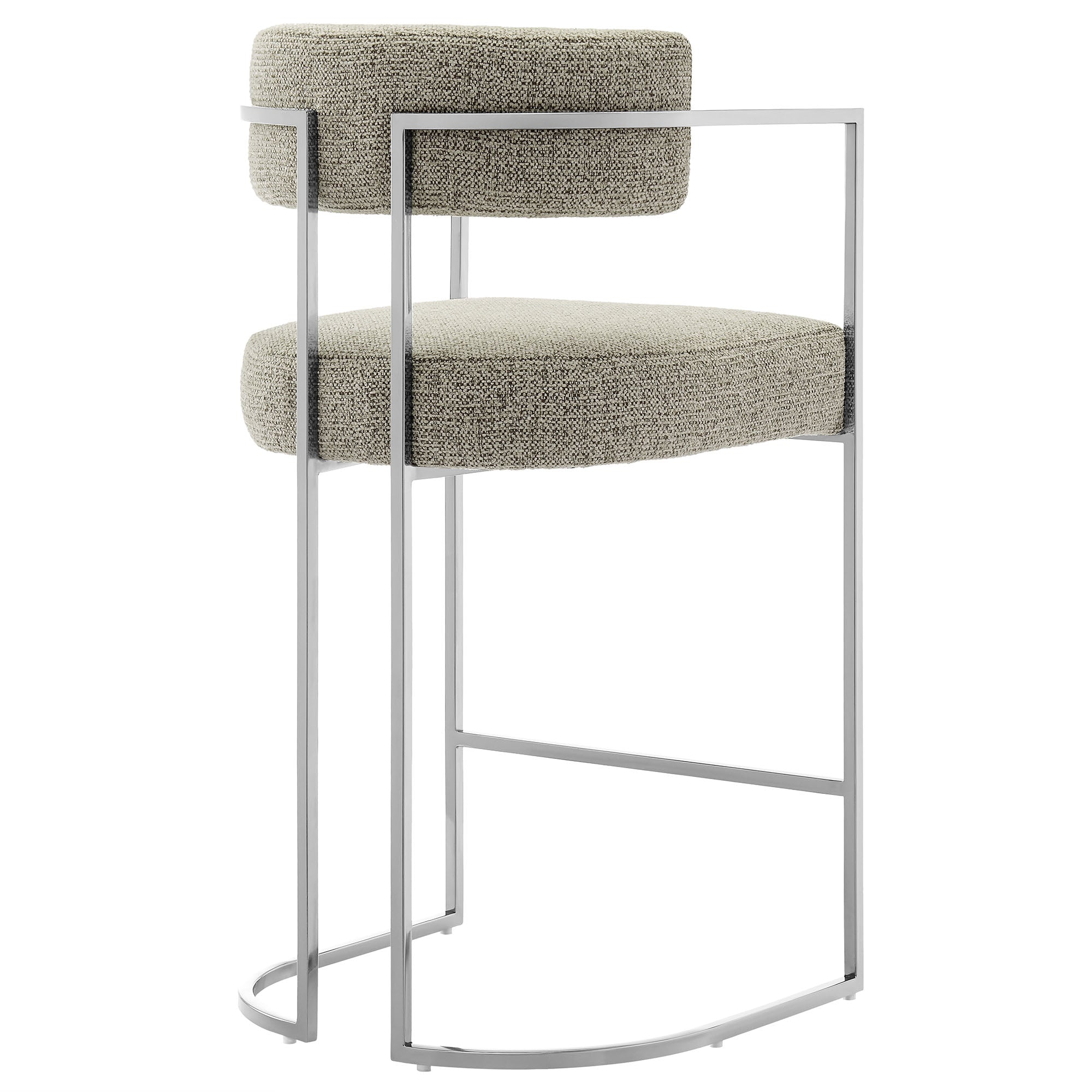 Huron Curved Back Fabric and Metal Counter Stool, Silver Wheat