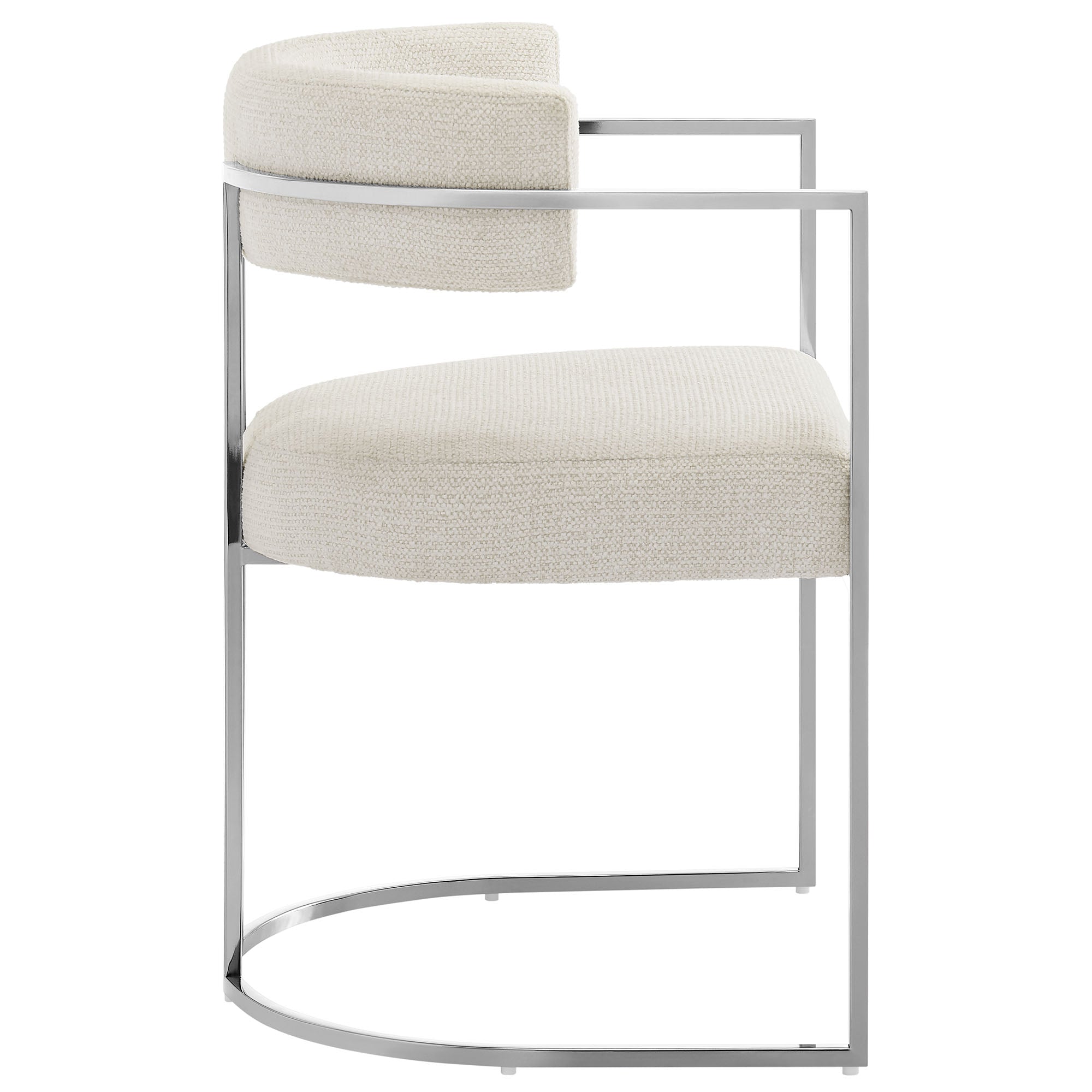 Huron Curved Back Fabric and Metal Dining Accent Chair, Silver Cream