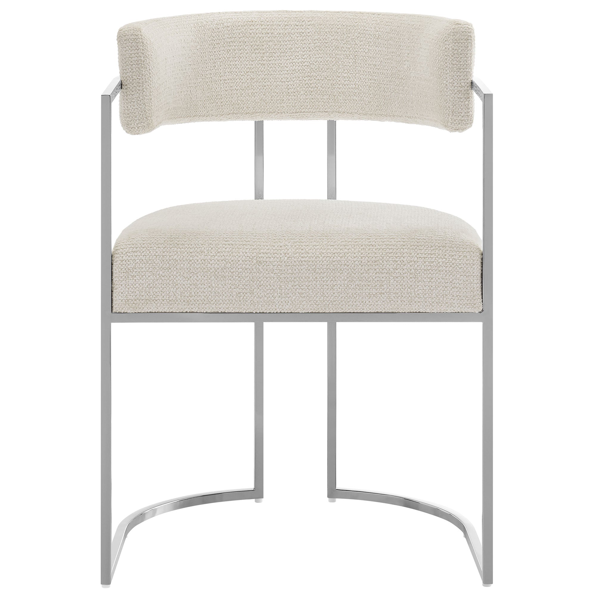 Huron Curved Back Fabric and Metal Dining Accent Chair, Silver Cream