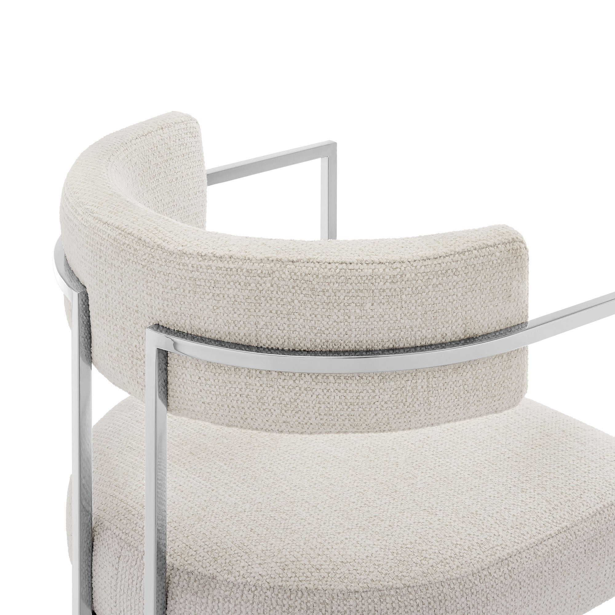Huron Curved Back Fabric and Metal Dining Accent Chair, Silver Cream