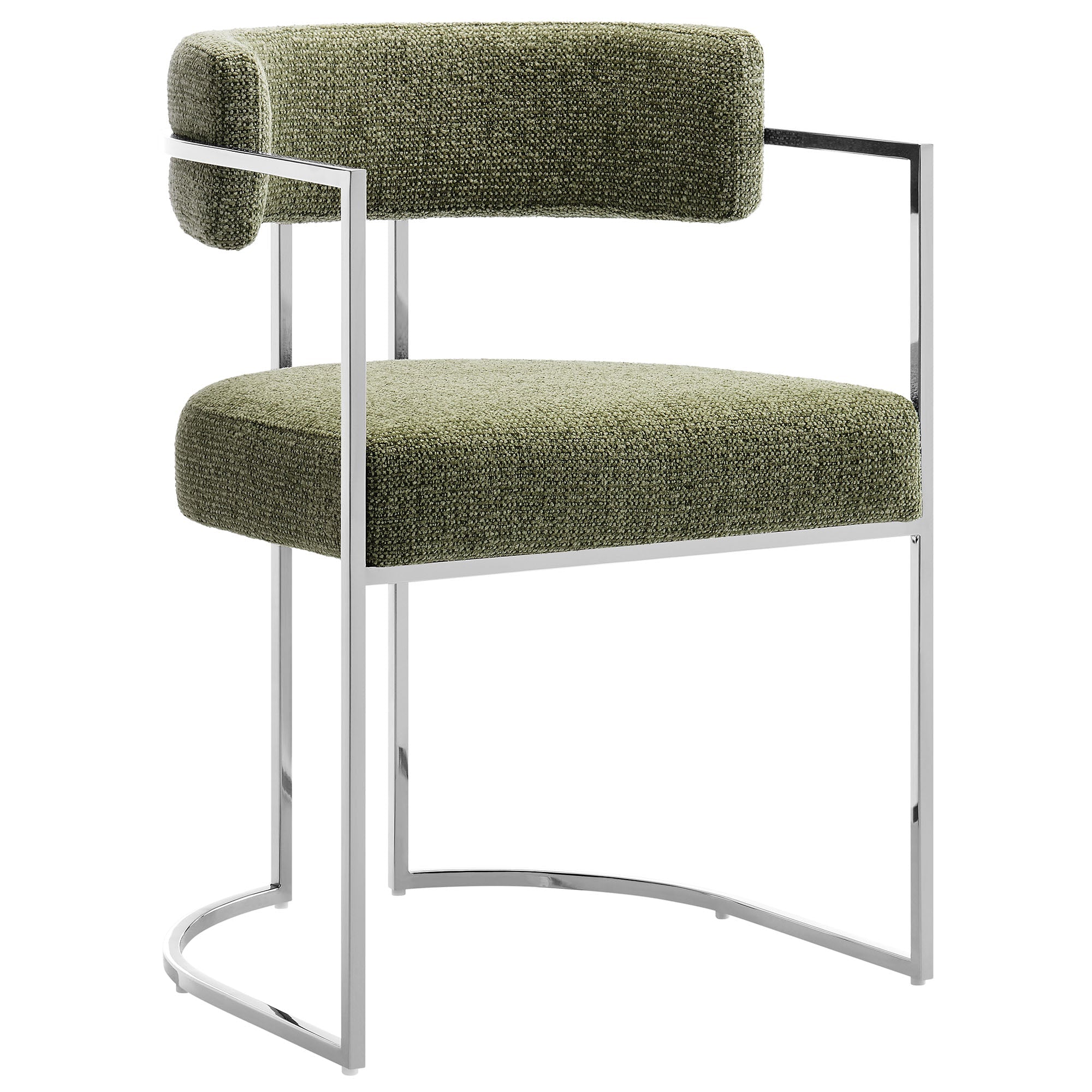 Huron Curved Back Fabric and Metal Dining Accent Chair, Silver Leaf