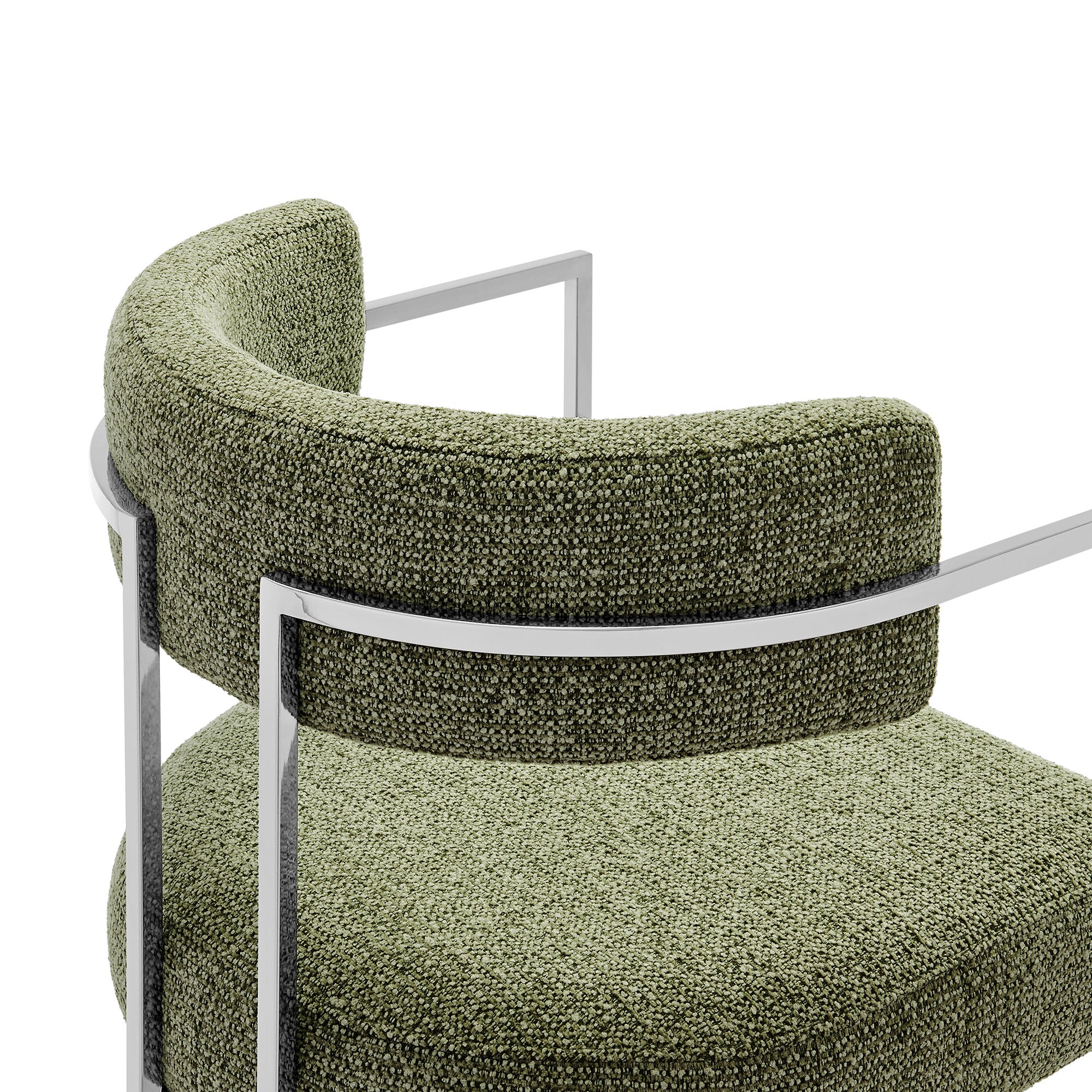 Huron Curved Back Fabric and Metal Dining Accent Chair, Silver Leaf