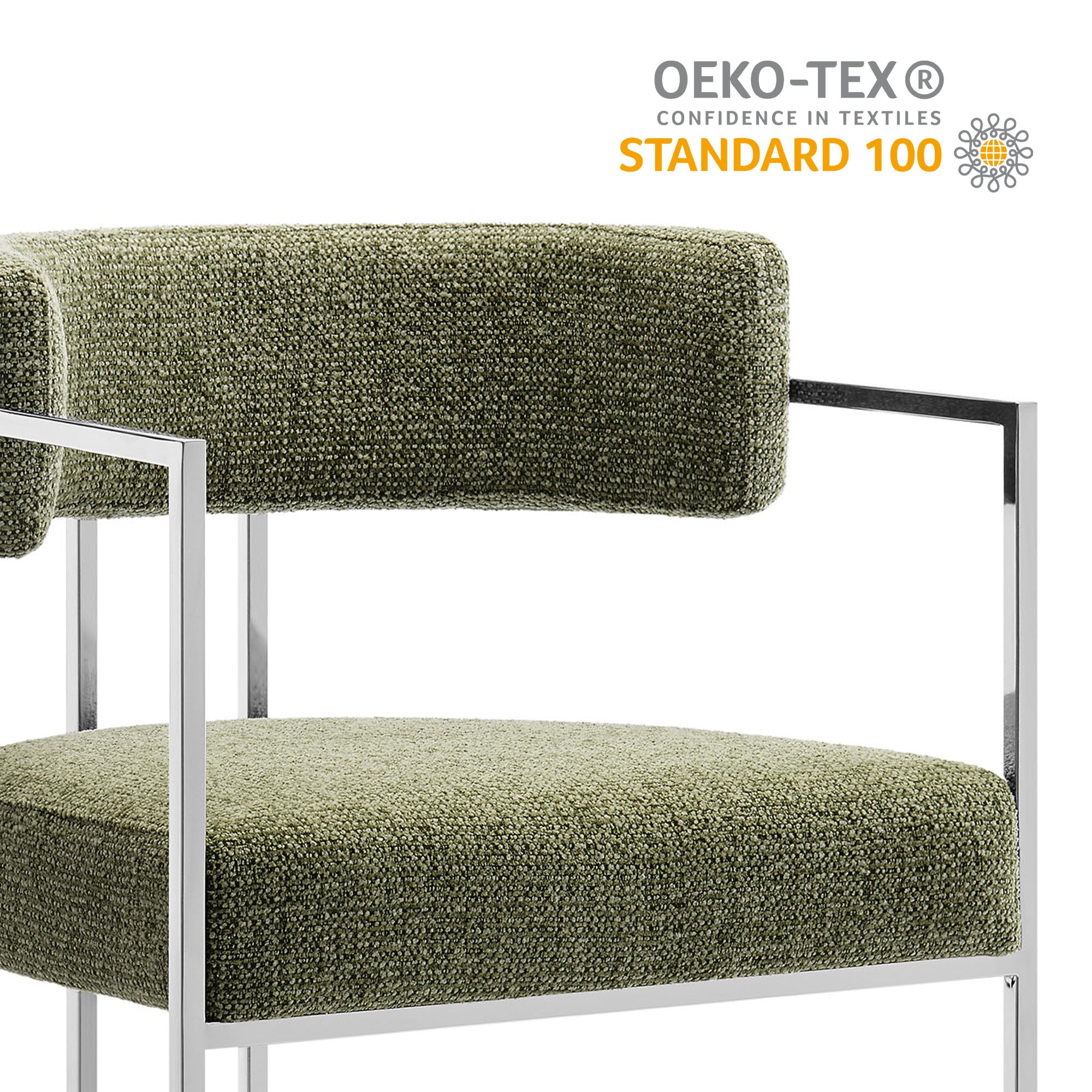 Huron Curved Back Fabric and Metal Dining Accent Chair, Silver Leaf