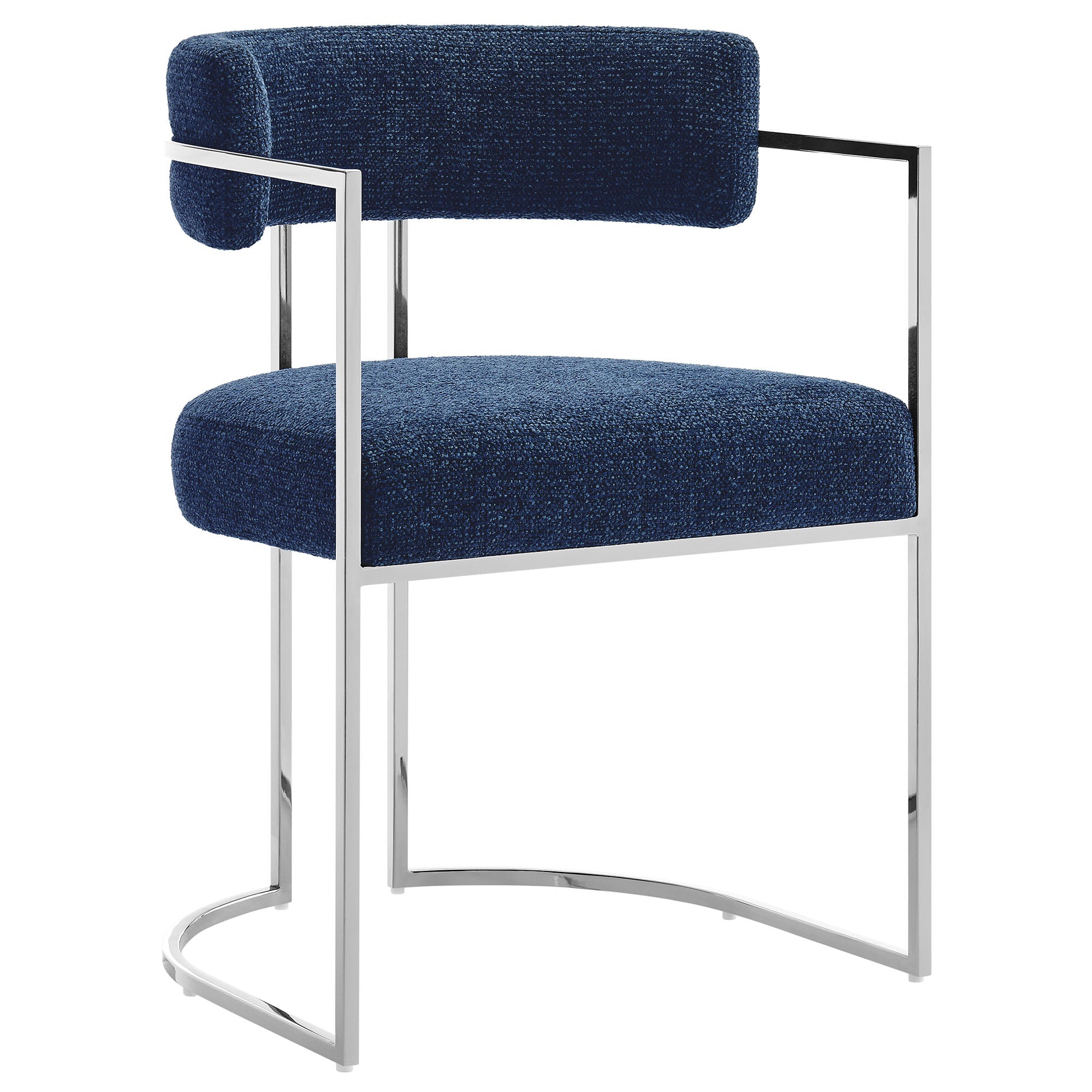 Huron Curved Back Fabric and Metal Dining Accent Chair, Silver Navy
