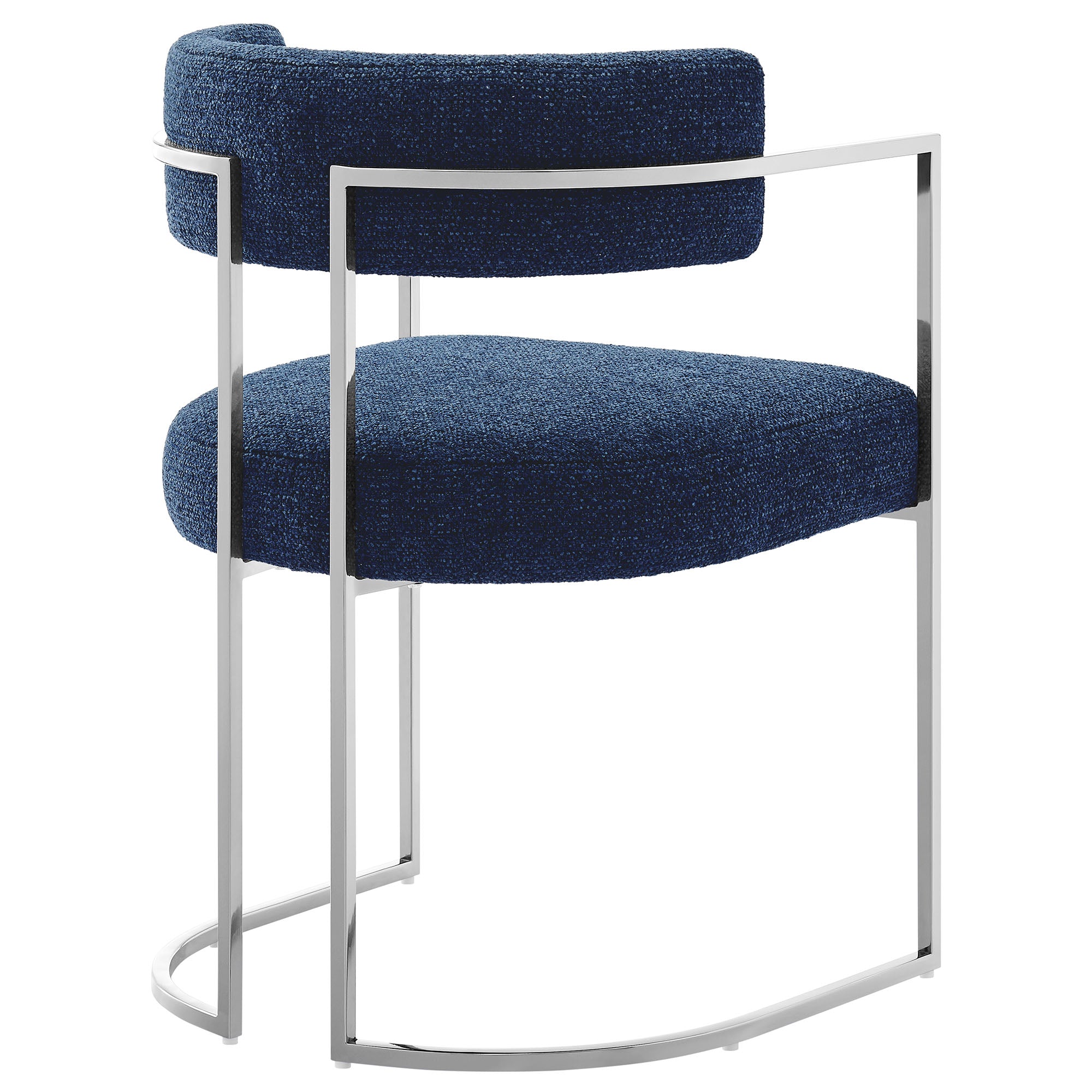 Huron Curved Back Fabric and Metal Dining Accent Chair, Silver Navy