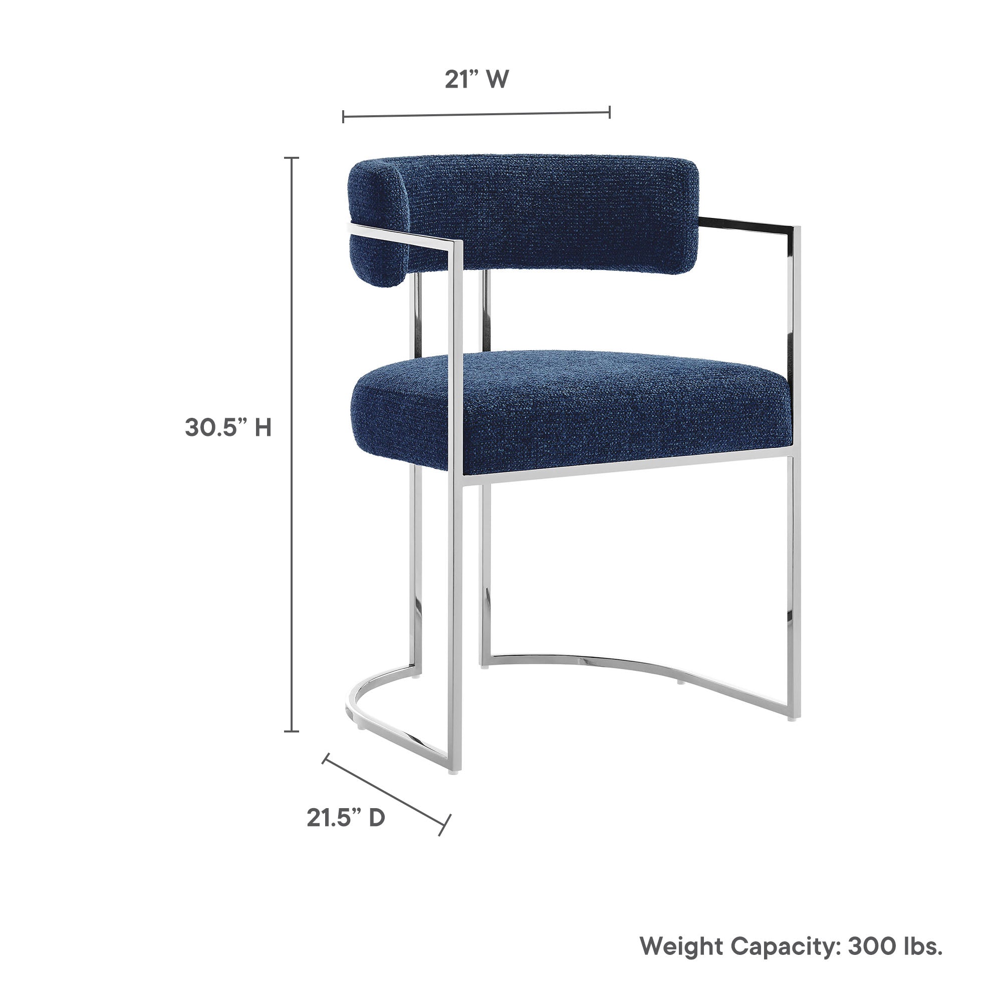 Huron Curved Back Fabric and Metal Dining Accent Chair, Silver Navy