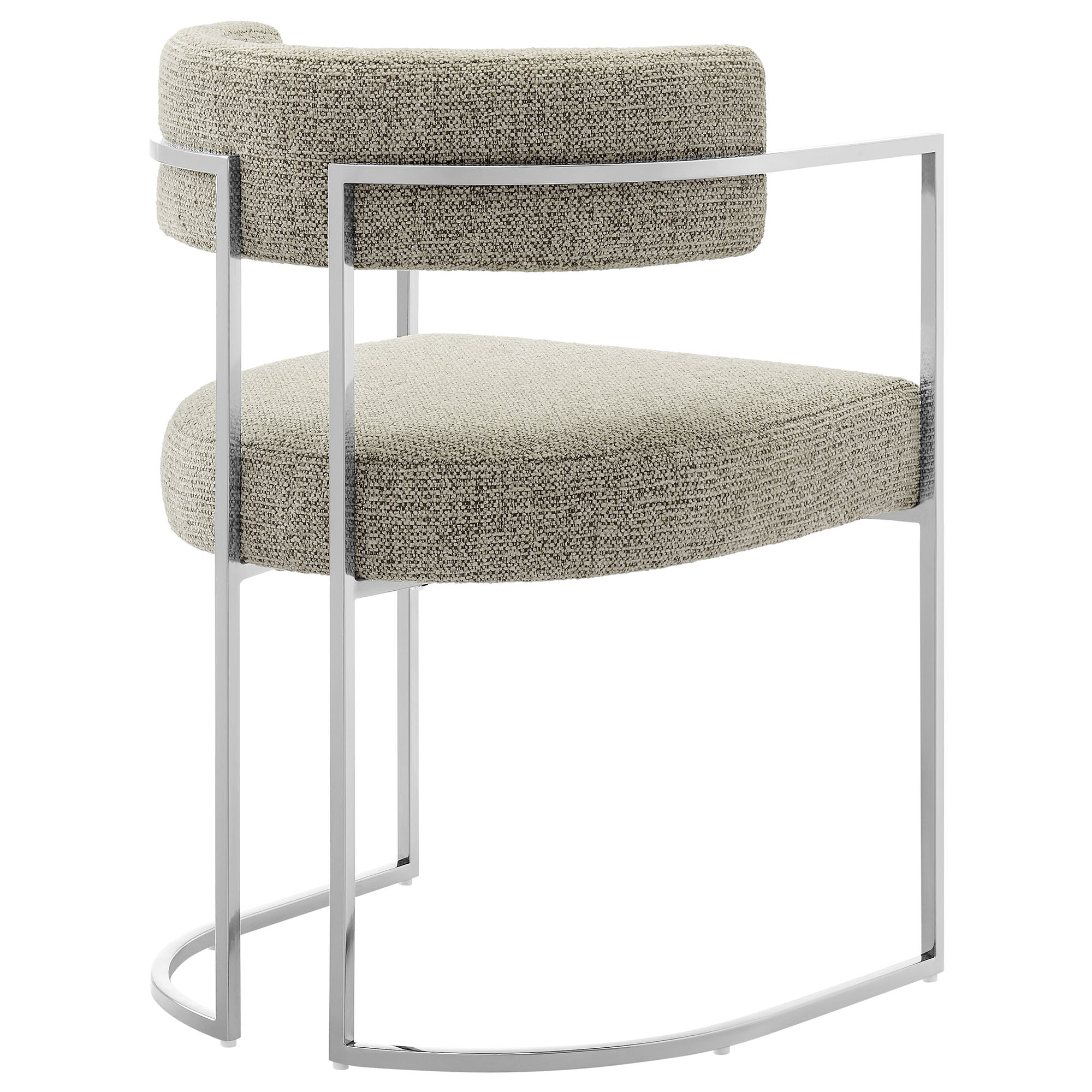Huron Curved Back Fabric and Metal Dining Accent Chair, Silver Wheat