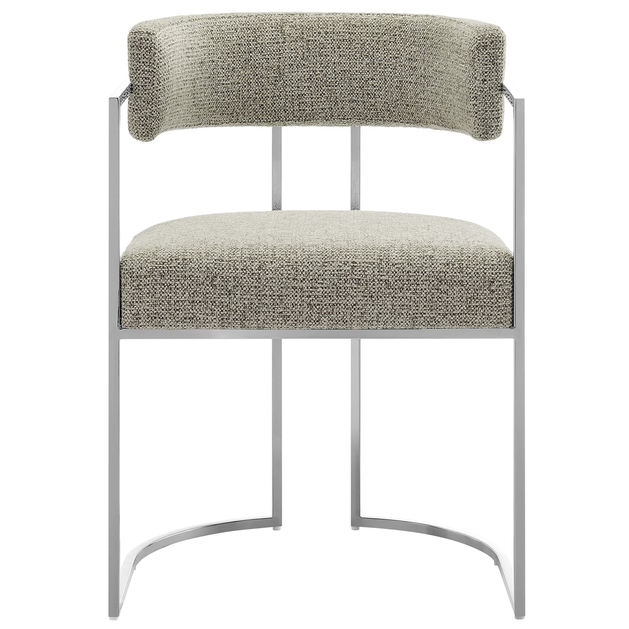 Huron Curved Back Fabric and Metal Dining Accent Chair, Silver Wheat