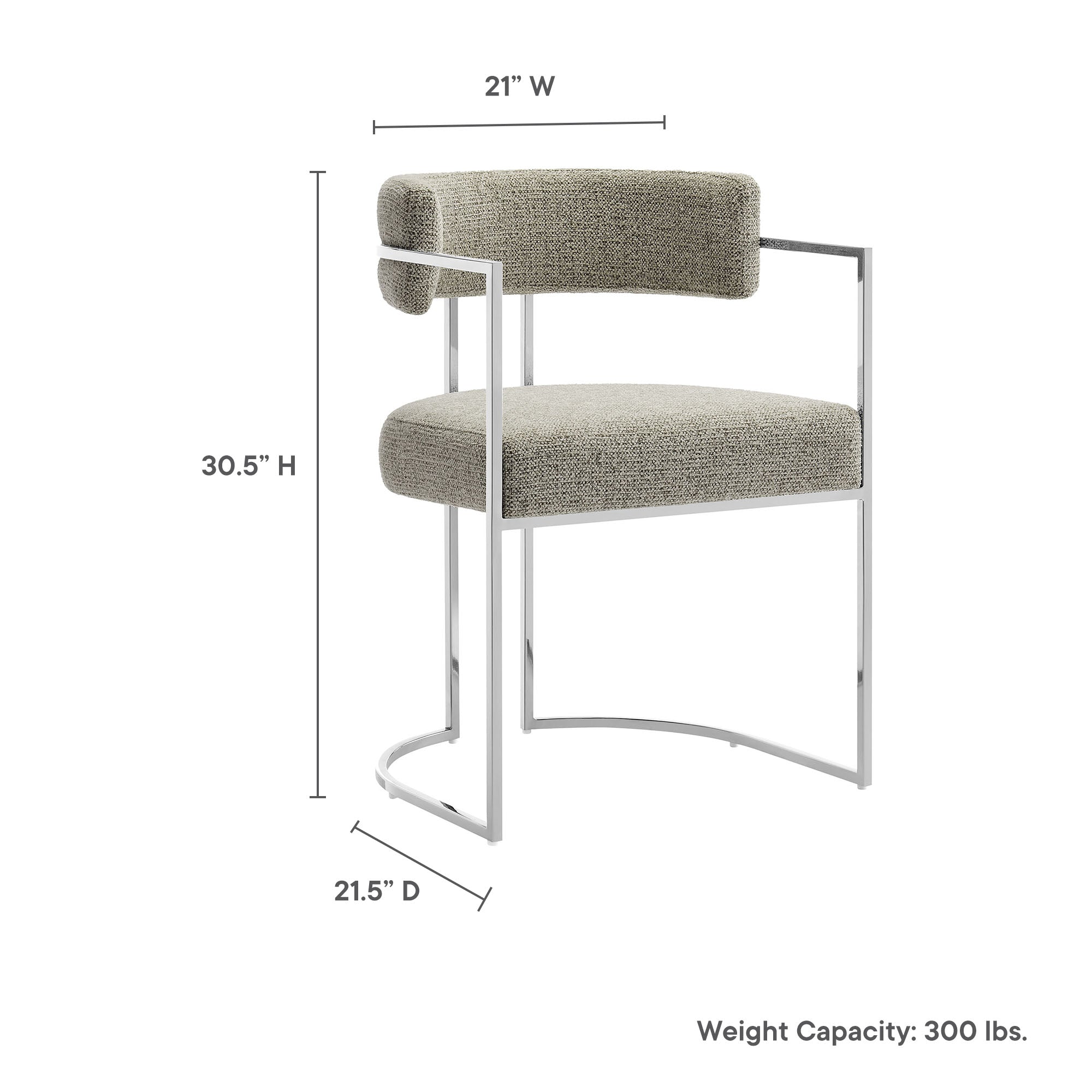 Huron Curved Back Fabric and Metal Dining Accent Chair, Silver Wheat
