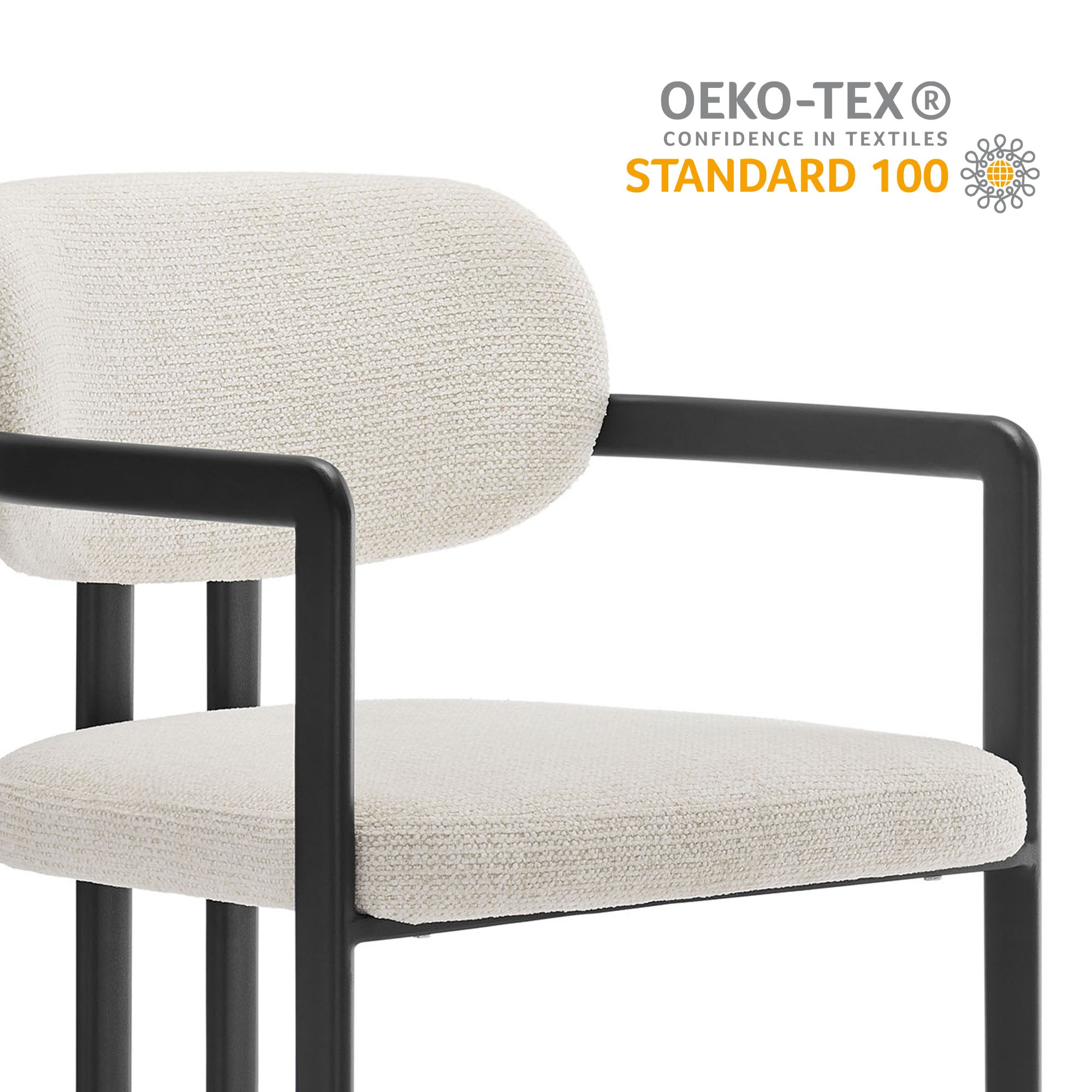Elio Barrel Fabric and Metal Dining Chair, Black Cream
