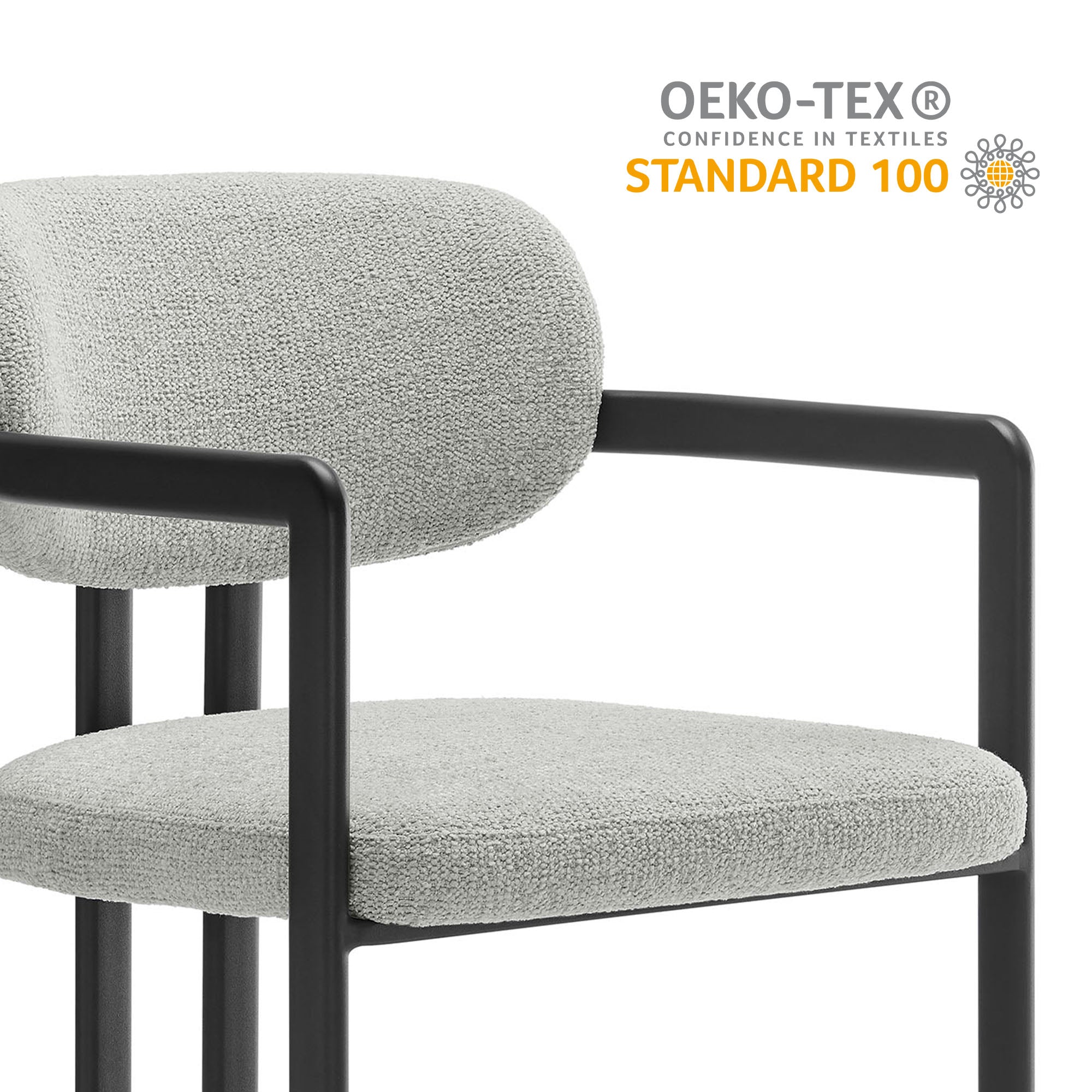 Elio Barrel Fabric and Metal Dining Chair, Black Dove Gray