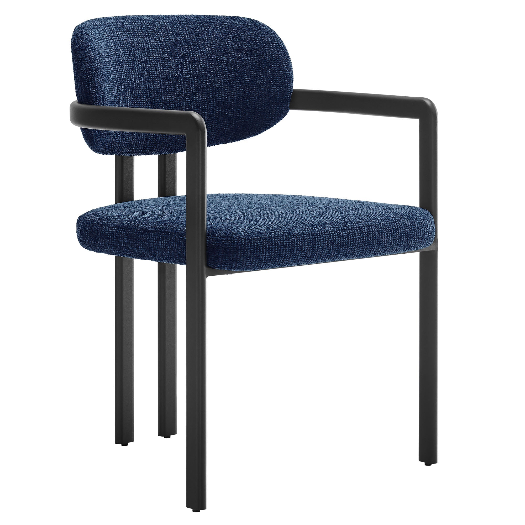 Elio Barrel Fabric and Metal Dining Chair, Black Navy