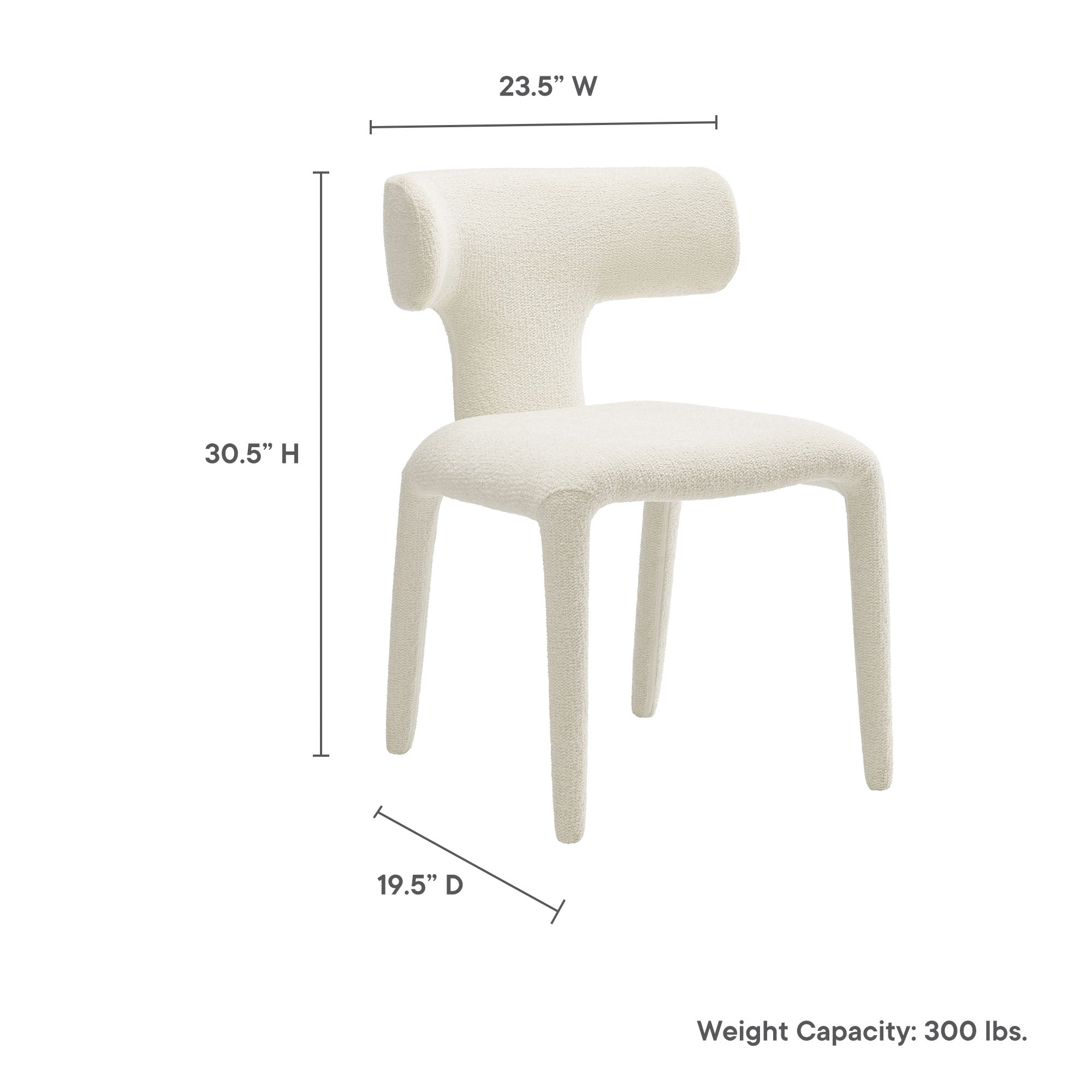 Stellan Curved Back Boucle Upholstered Dining Chair Set of 2, Cream