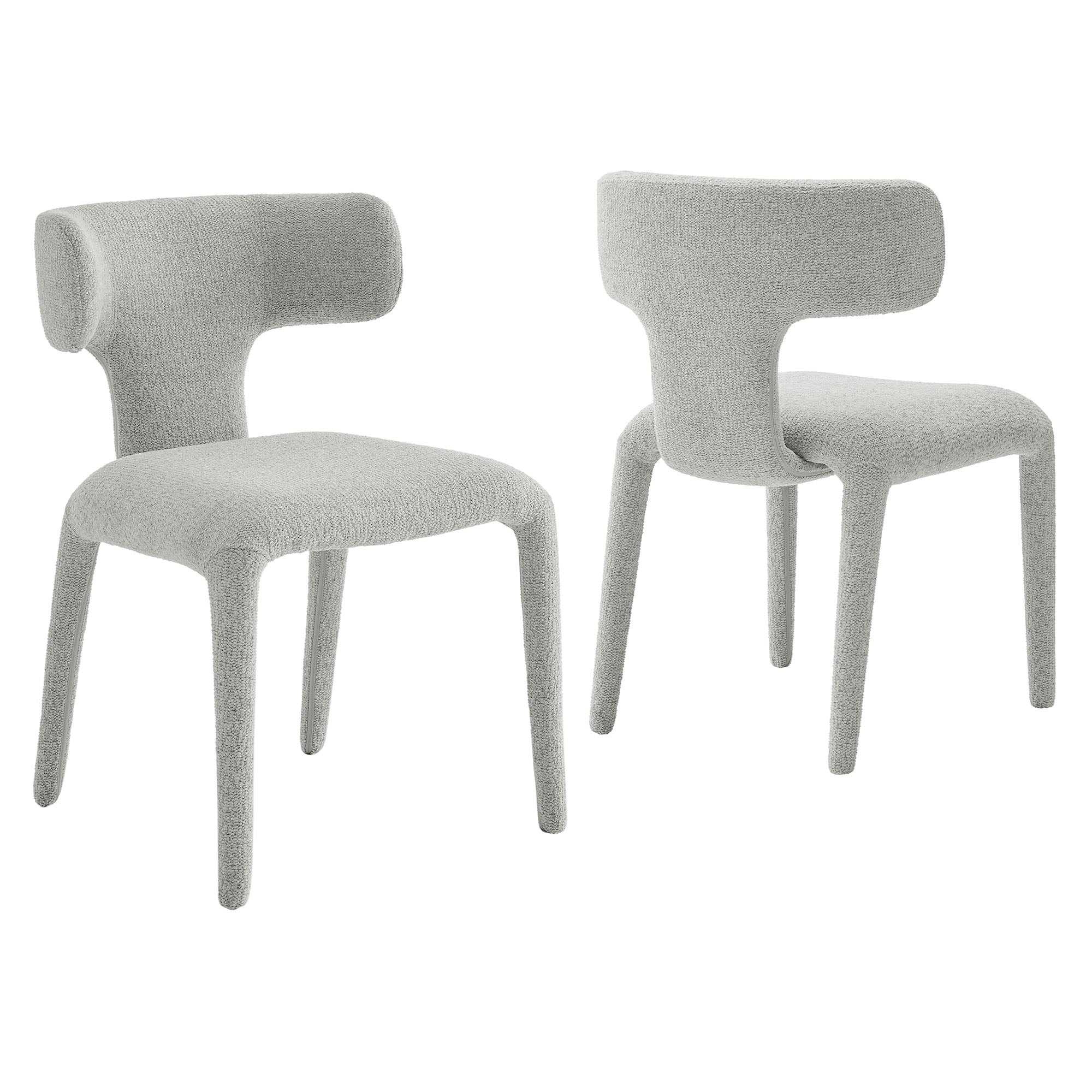 Stellan Curved Back Boucle Upholstered Dining Chair Set of 2, Dove Gray