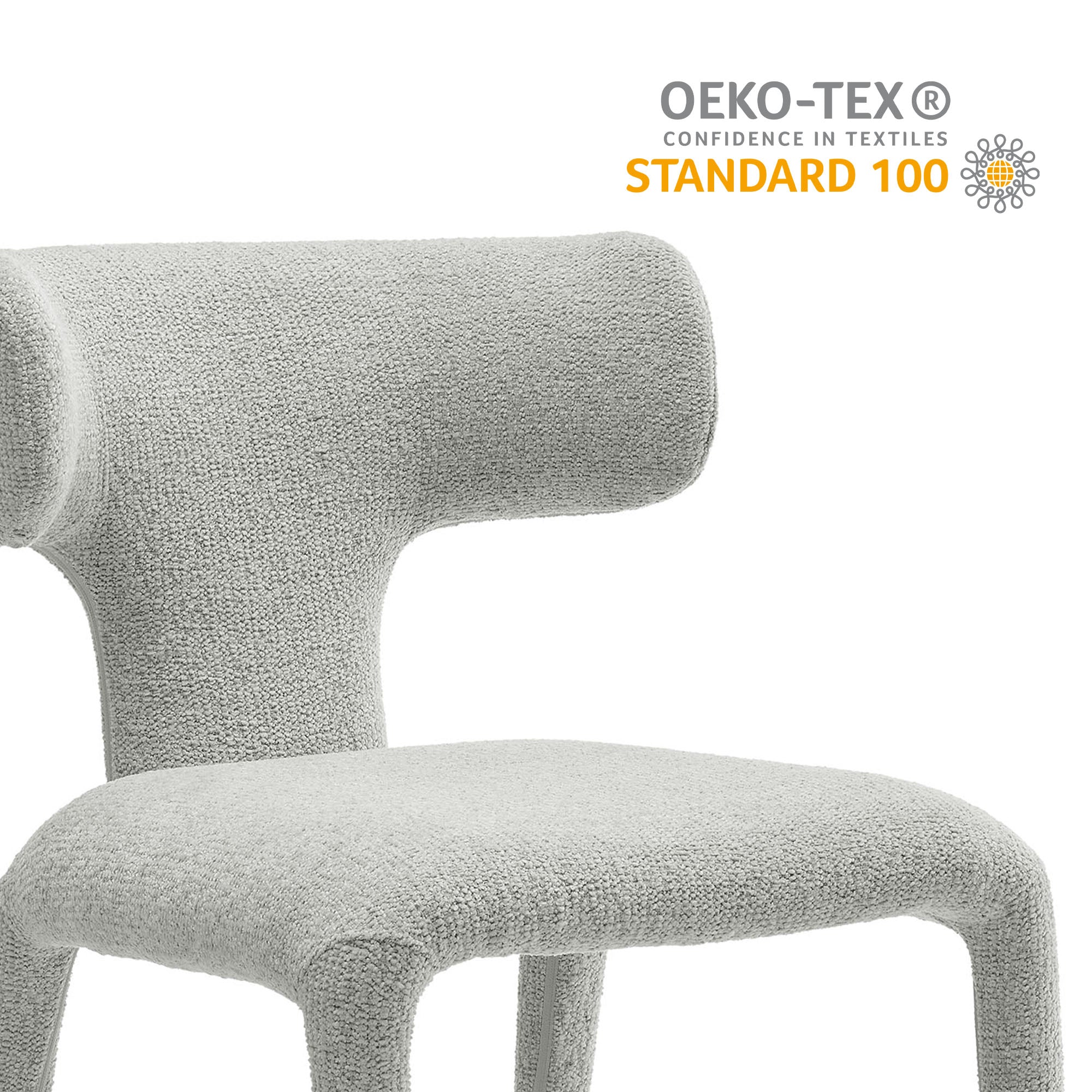 Stellan Curved Back Boucle Upholstered Dining Chair Set of 2, Dove Gray