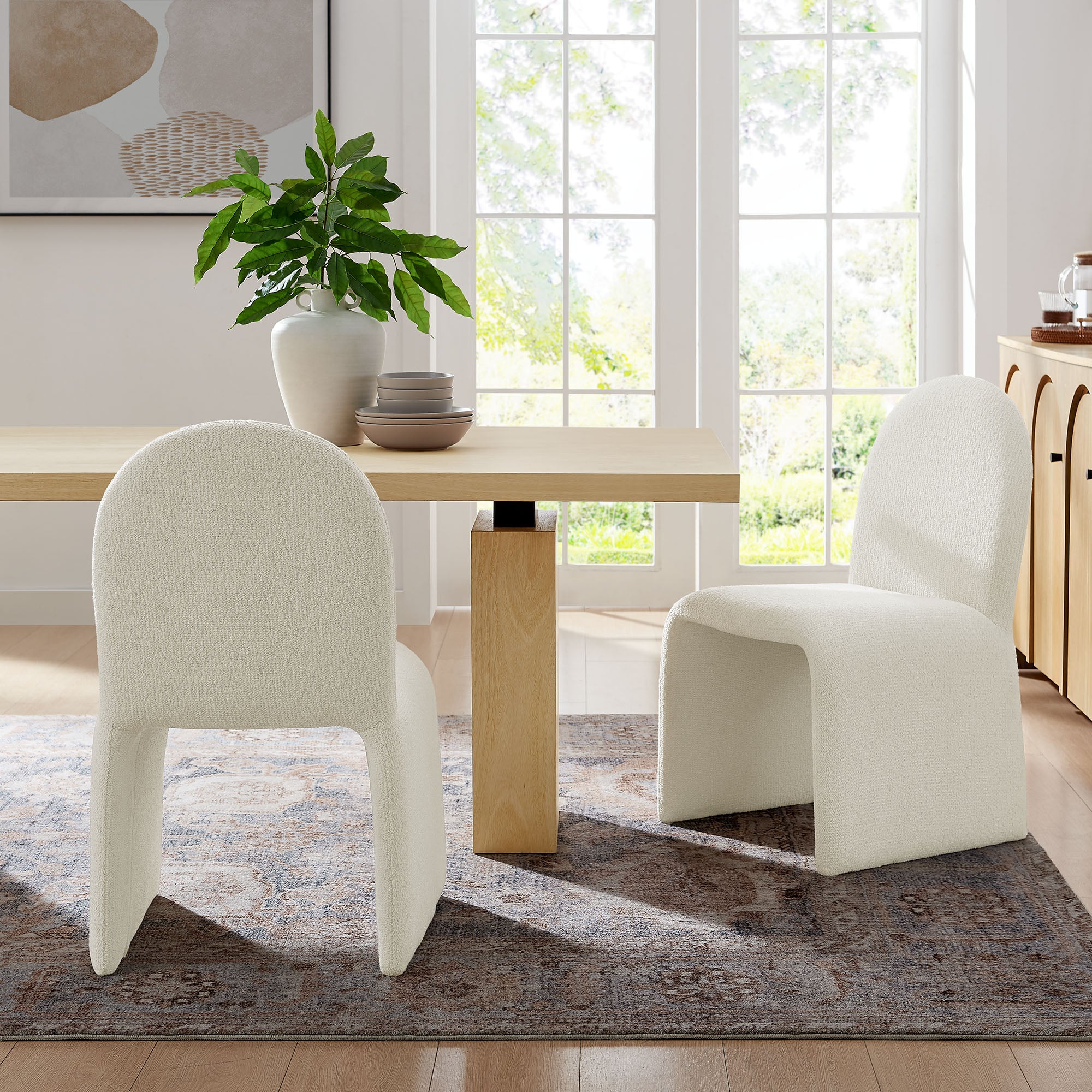 Junia Boucle Upholstered Arch Armless Dining Chair, Cream