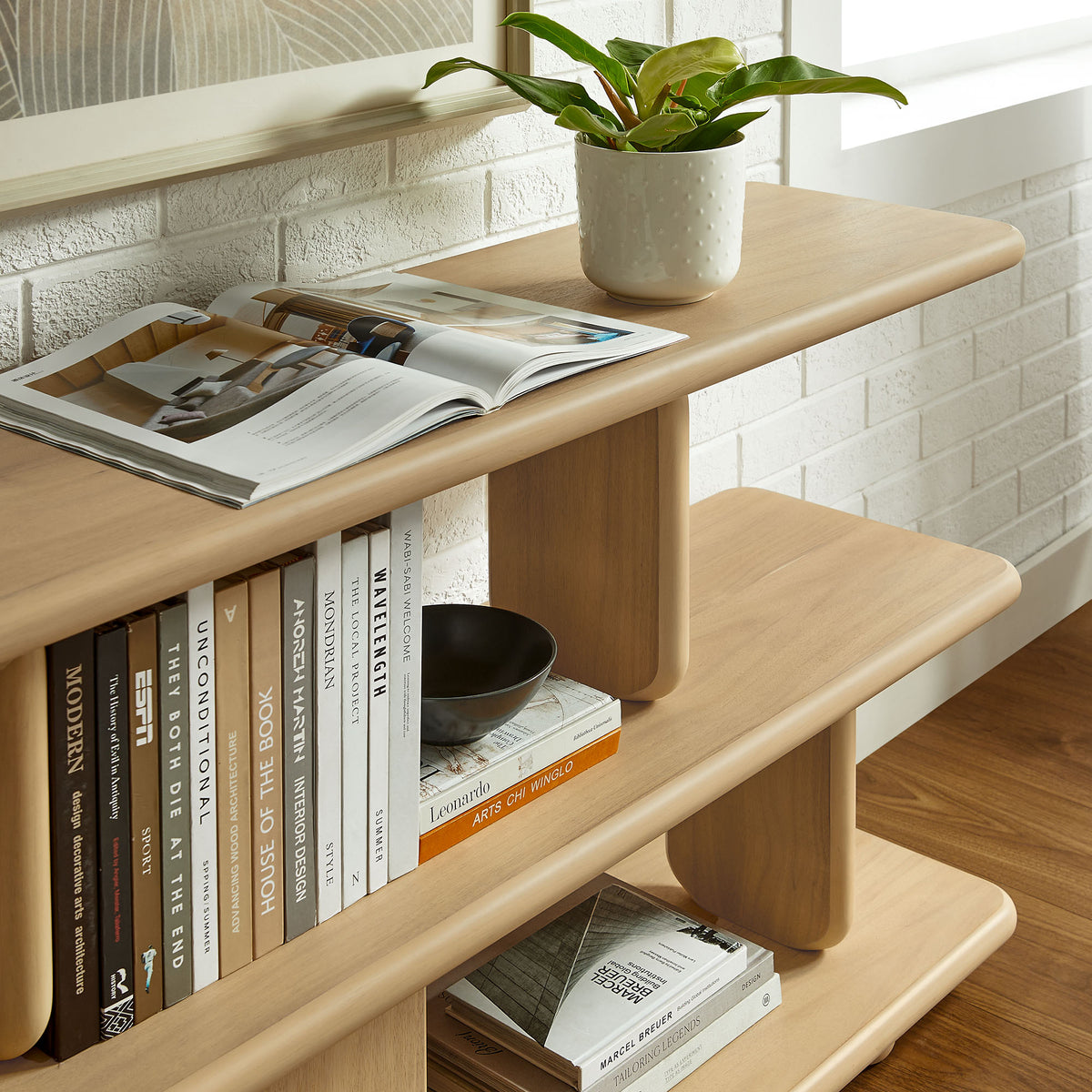 Lyle Sculptural 2-Tier Bookshelf, Natural