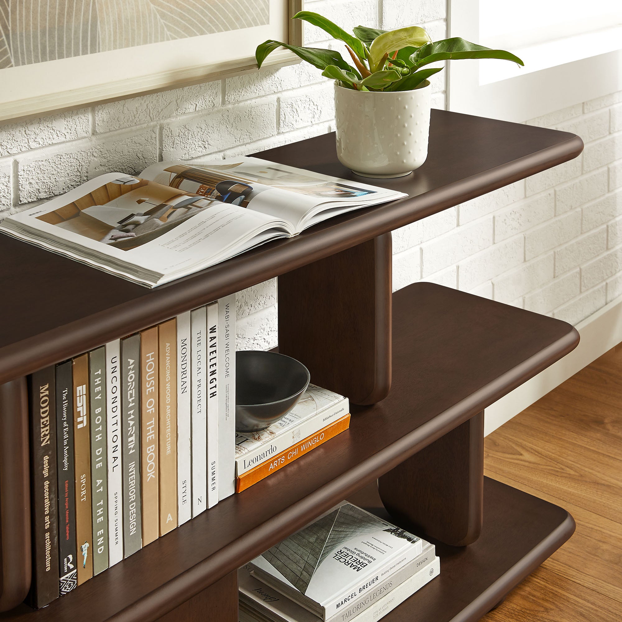 Lyle Sculptural 2-Tier Bookshelf, Walnut