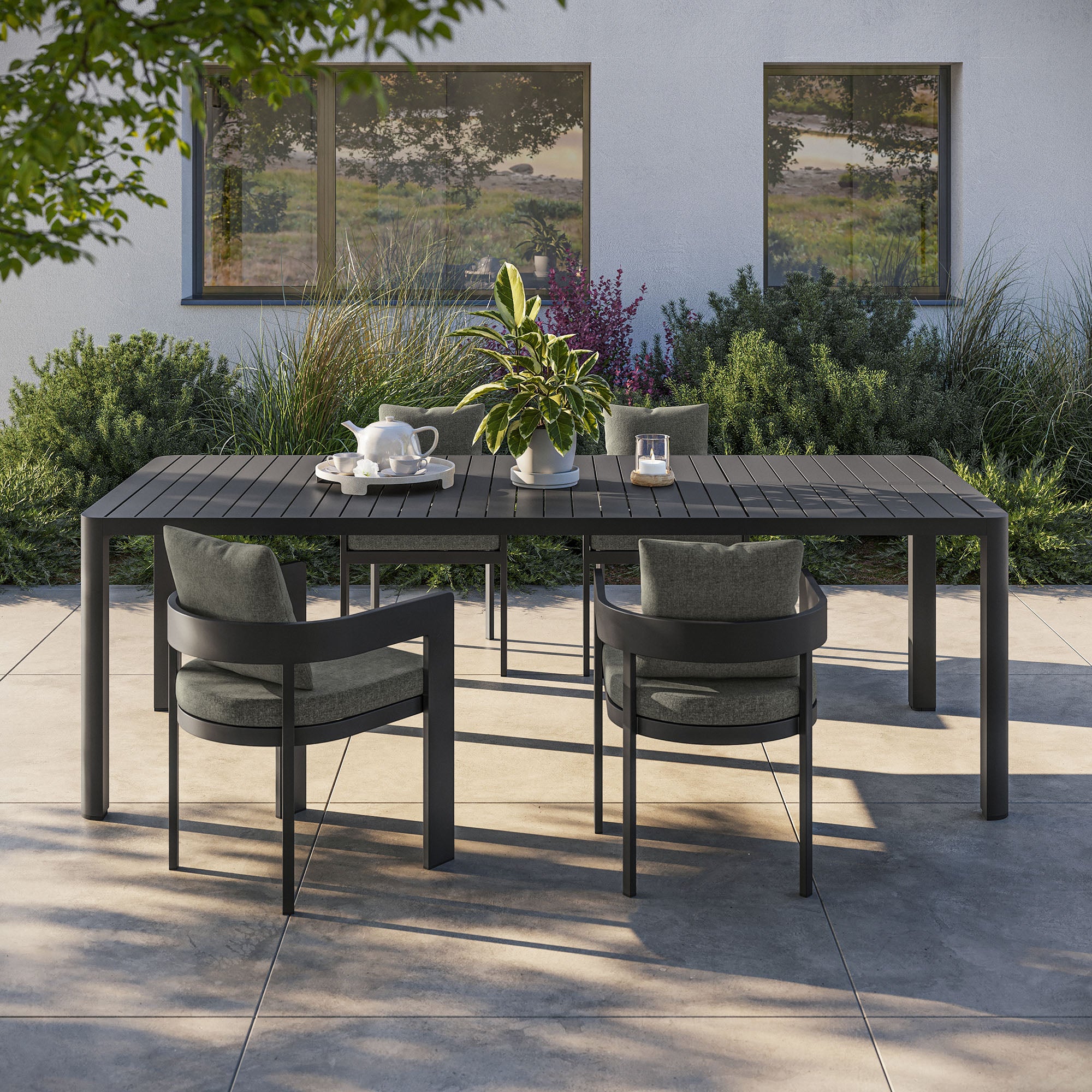 Tahoe Outdoor Patio Aluminum Extendable Dining Table, Gray