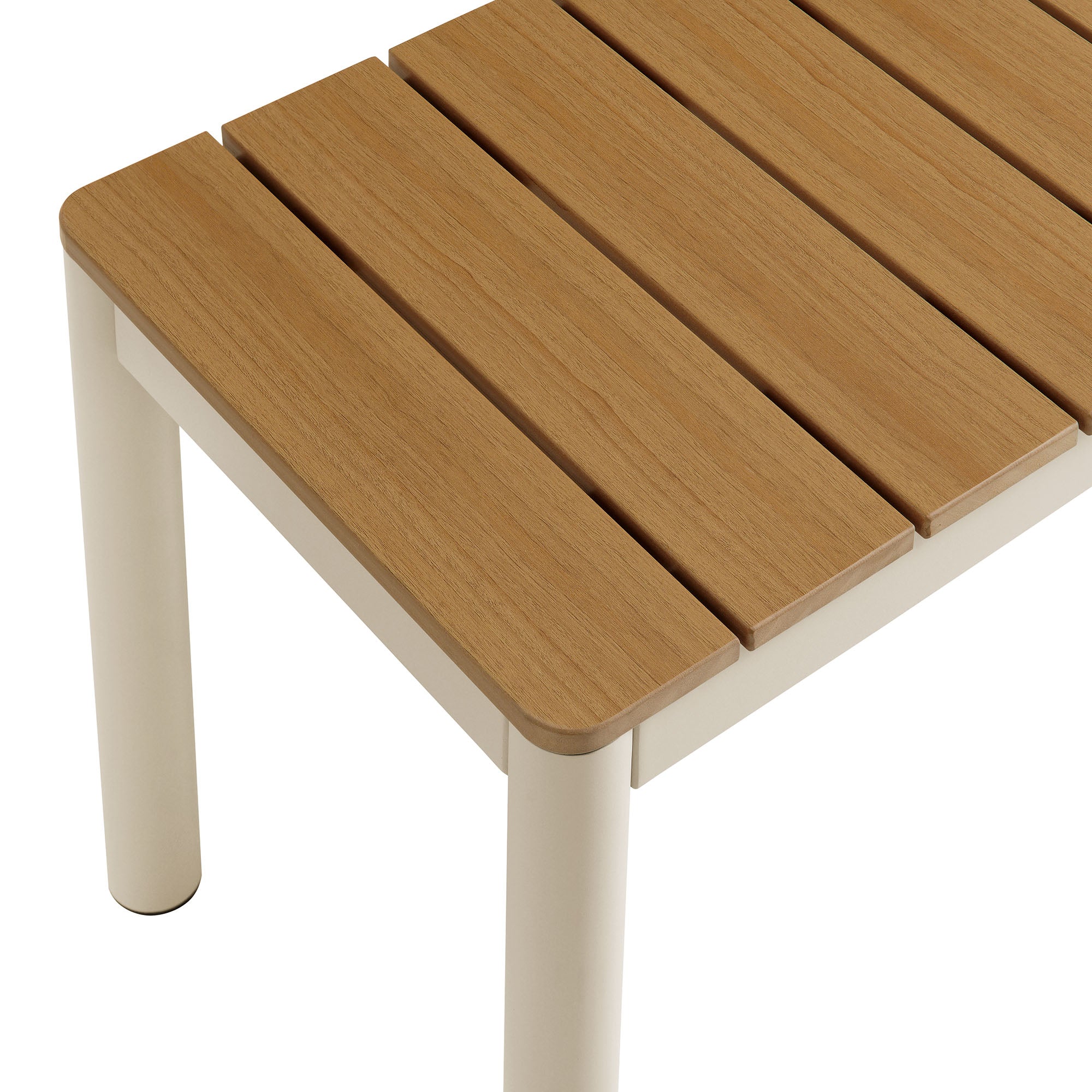 Finn Outdoor Patio Aluminum Bench with Faux Wood Top Set of 2, Natural