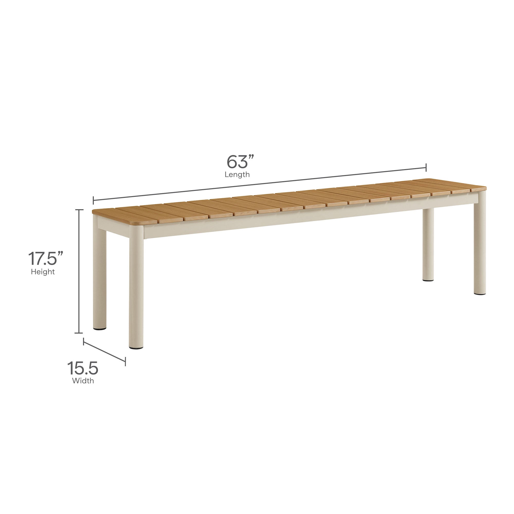 Finn Outdoor Patio Aluminum Bench with Faux Wood Top Set of 2, Natural