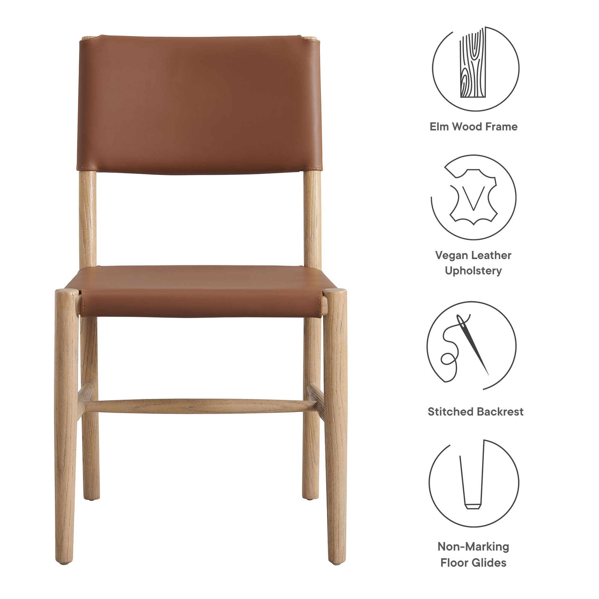 Dover Wood Vegan Leather Dining Side Chairs Set of 2, Natural