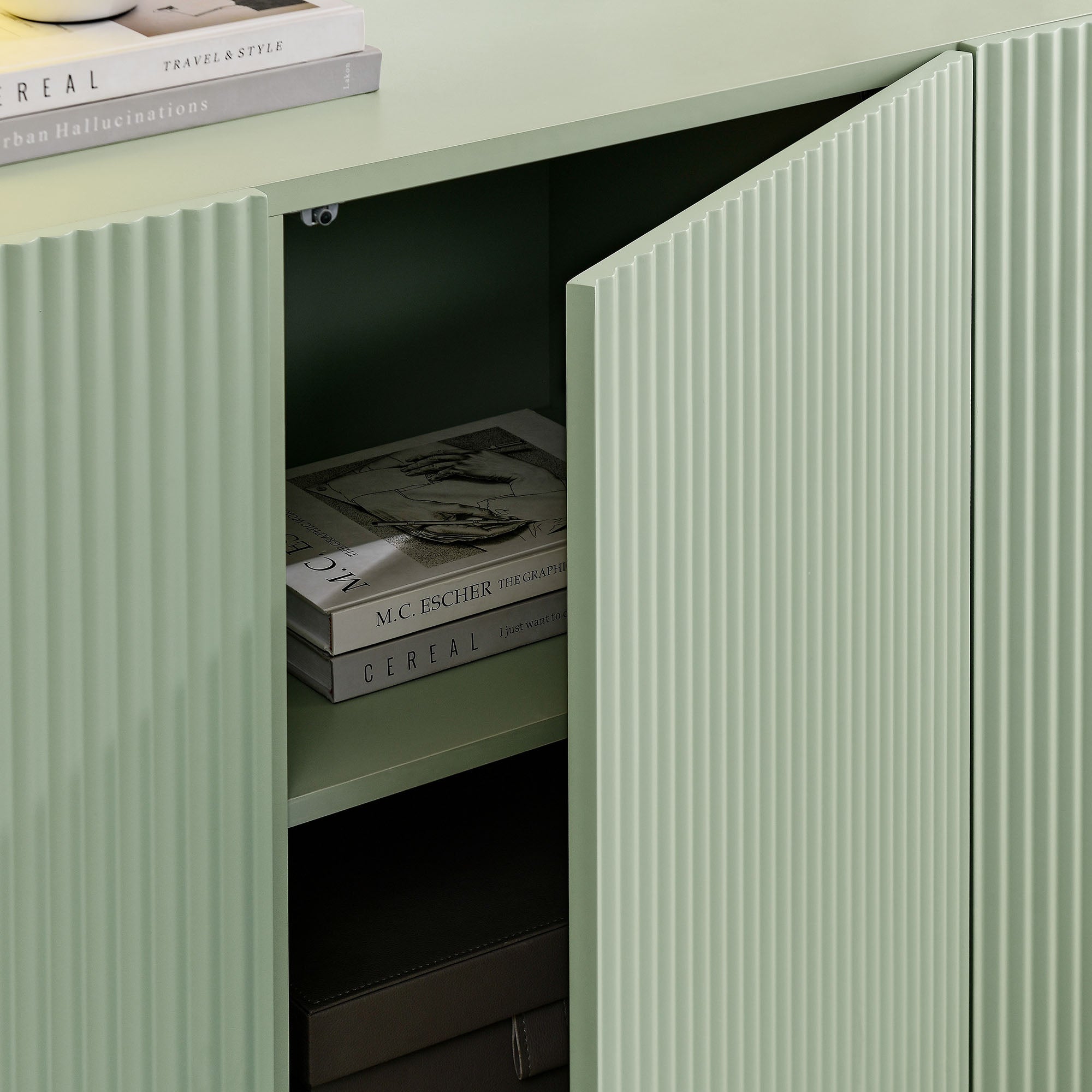 Dahlia Fluted and Scalloped Sideboard Storage Cabinet, Sage