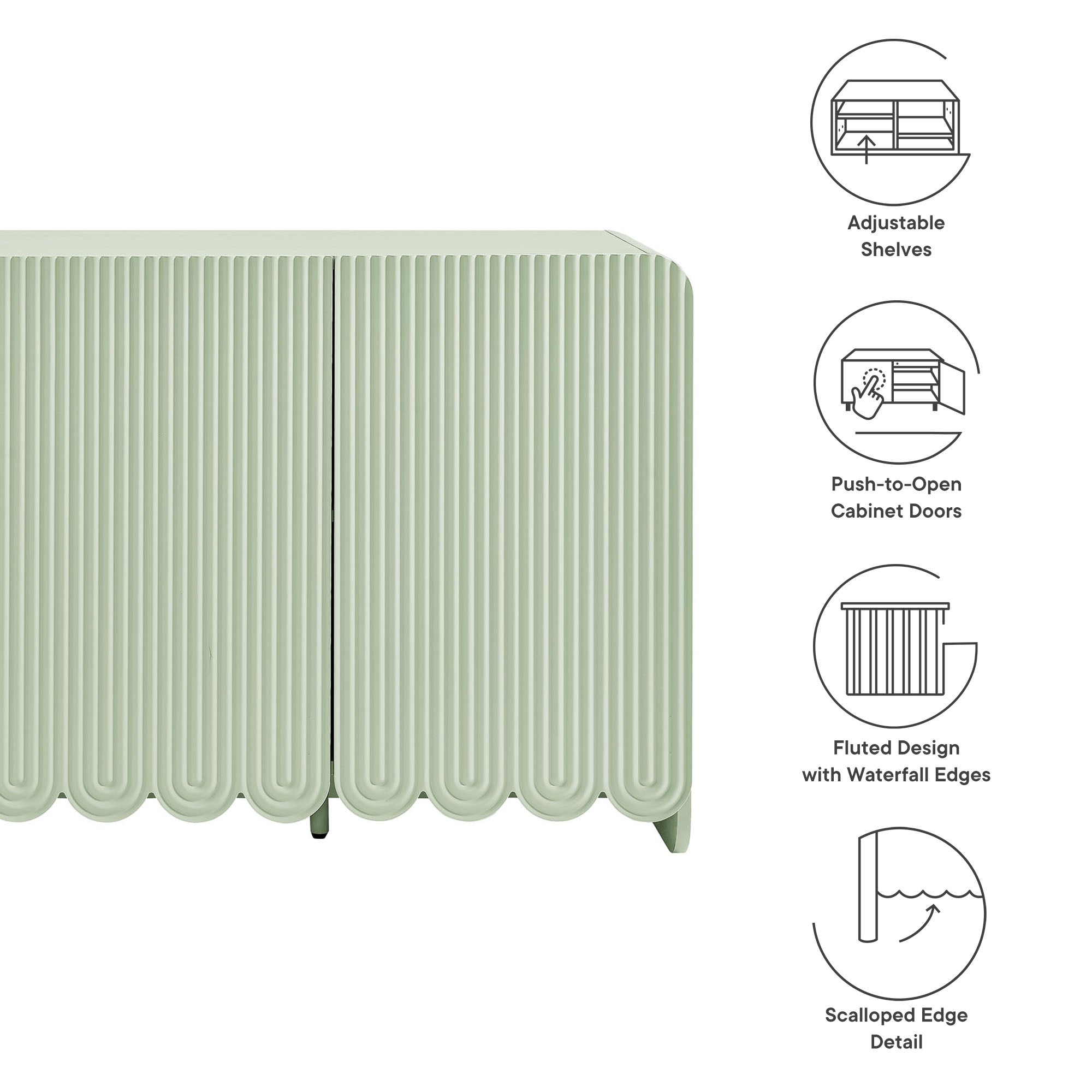 Dahlia Fluted and Scalloped Sideboard Storage Cabinet, Sage