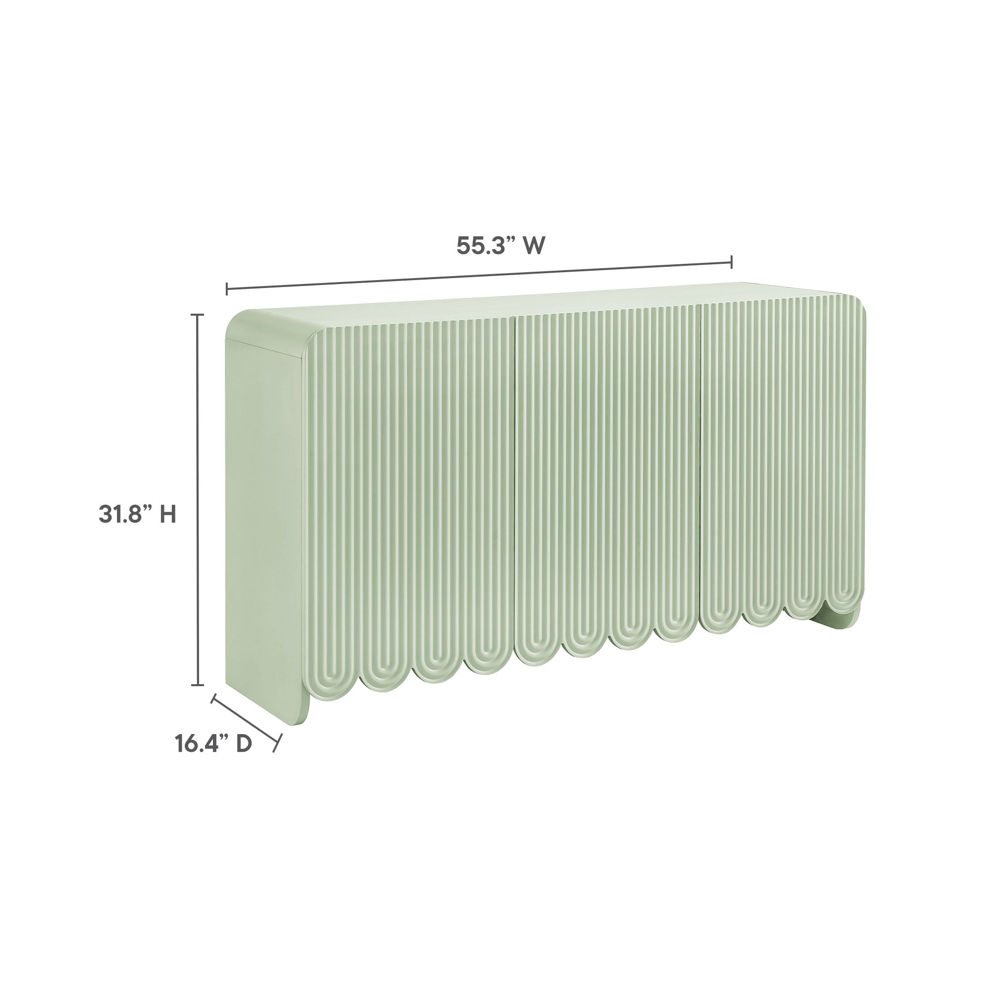Dahlia Fluted and Scalloped Sideboard Storage Cabinet, Sage