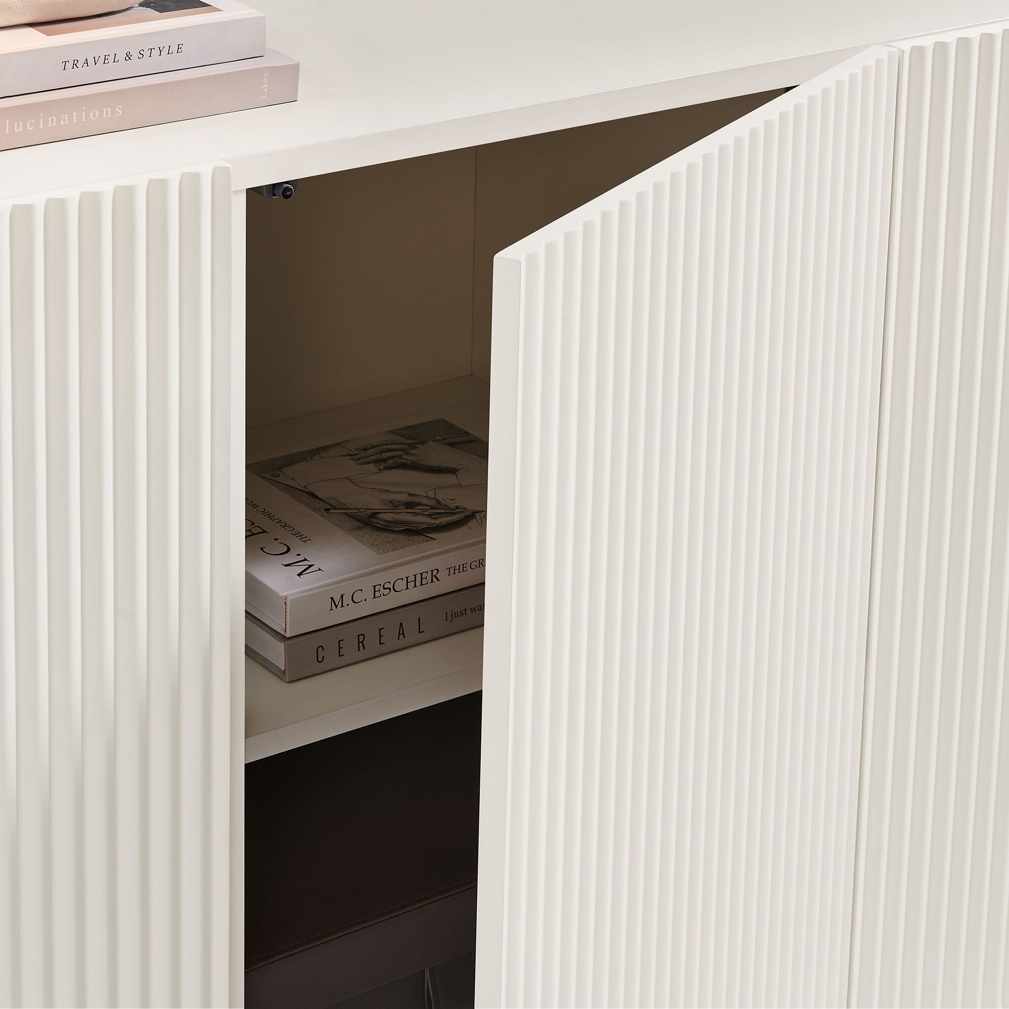 Dahlia Fluted and Scalloped Sideboard Storage Cabinet, White