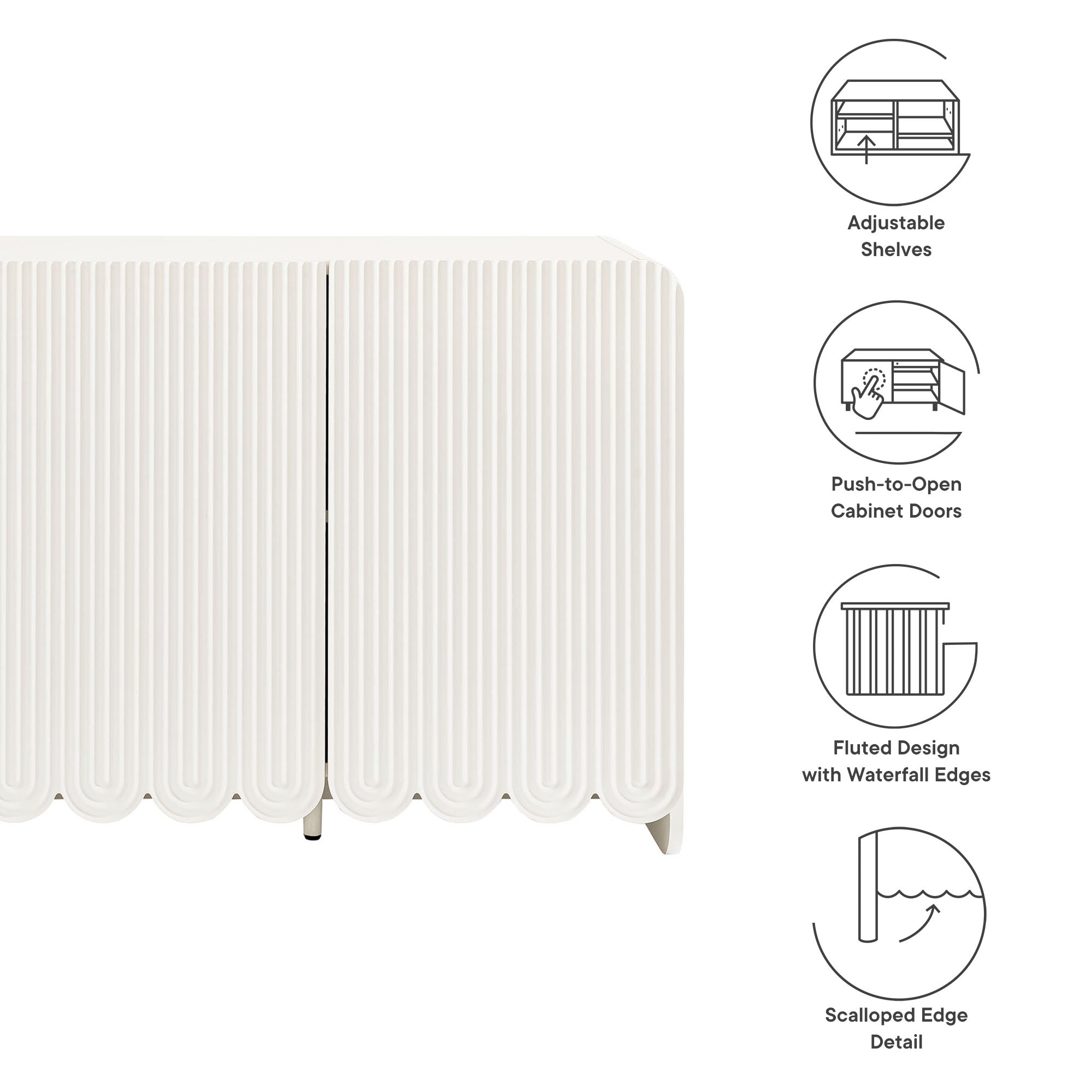 Dahlia Fluted and Scalloped Sideboard Storage Cabinet, White
